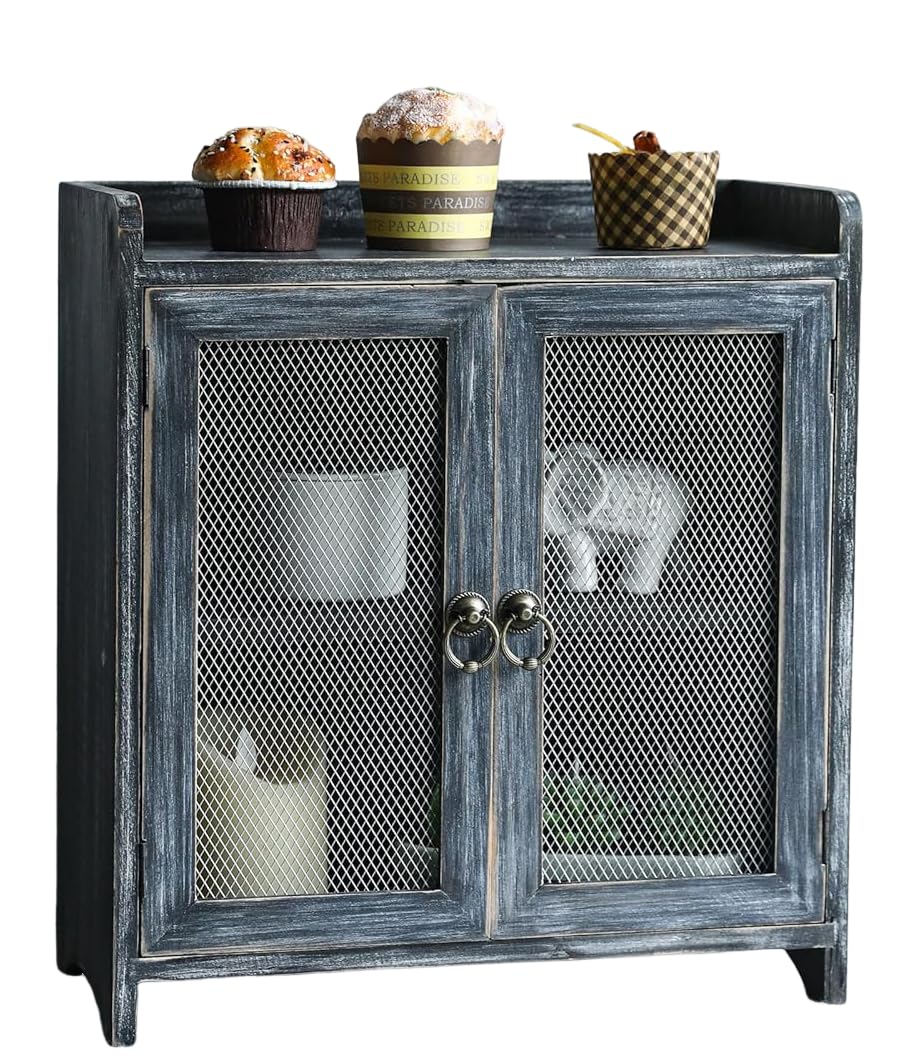 COLLECTIVE HOME - Storage Cabinet, Mini Countertop Cabinet, Wood Organizer for Bedroom Kitchen with Magnetic Door, Storage for Spice Jars, 14.5 x 6.5 x 10 (Grey) (15.75")