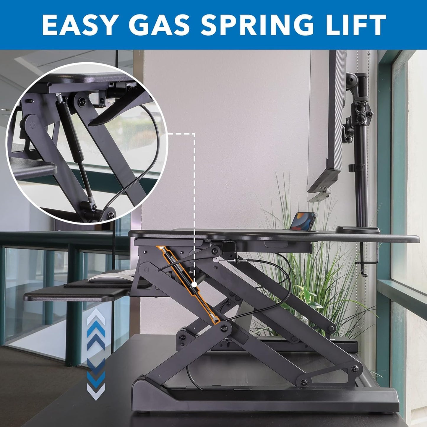 Mount-It! Standing Desk Converter Height Adjustable 47" Extra Large Wide Stand Up Desk Riser, Dual Monitor Arm Mounts, Stand Up Desk Convertor with Keyboard Tray, Fits Two Monitors up to 32"