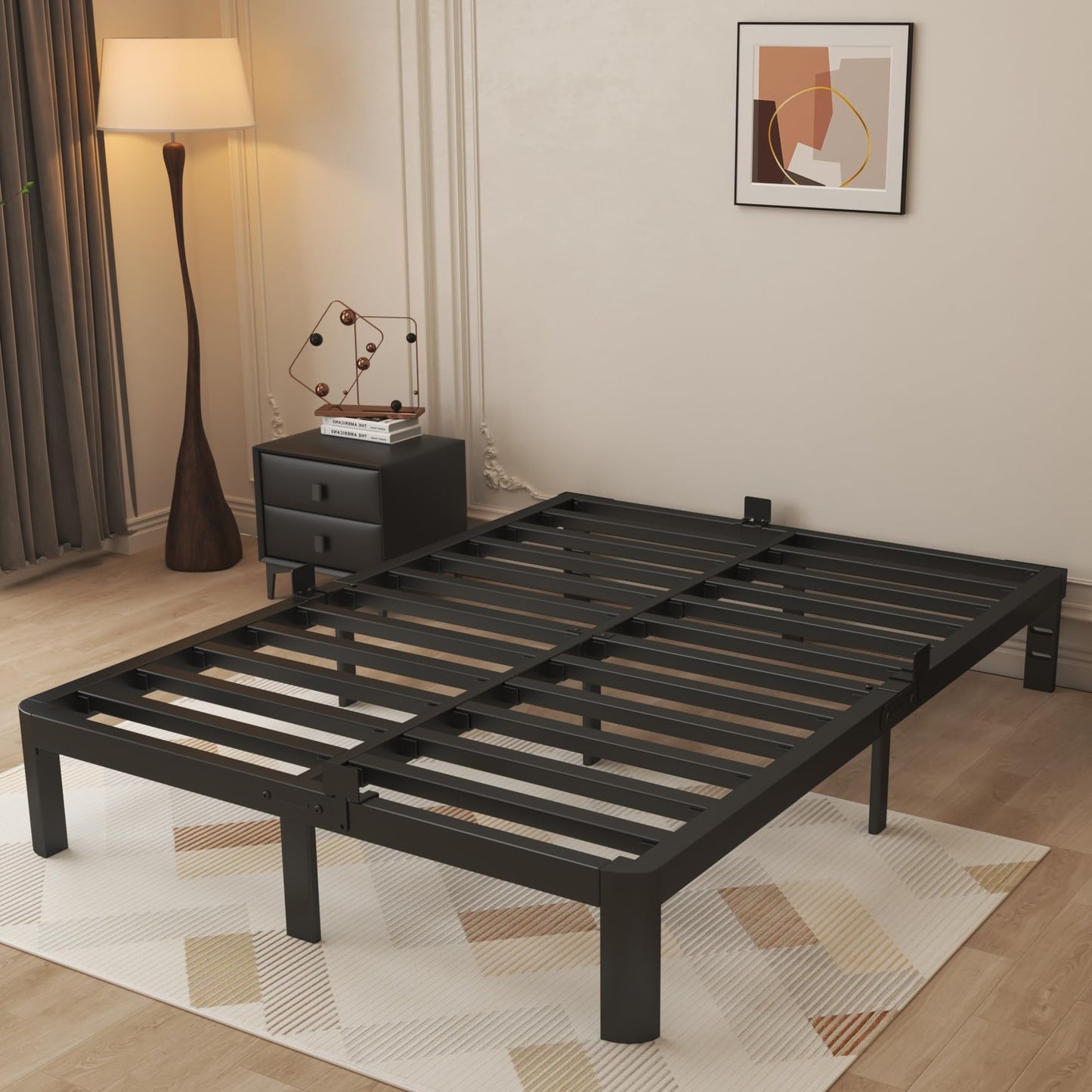 KOSOSO 10 Inch Full Size Bed Frame, Black Bed Frame Full with Metal Gaskets, No Box Spring Needed, Rounded Corner Design, Heavy Duty Steel Platform Support, Reserved Holes, Storage Space, Noiseless