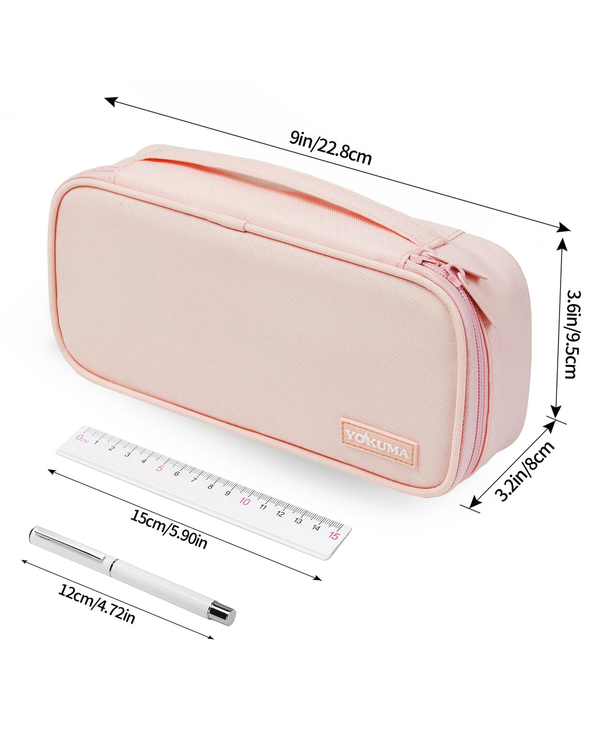 YOKUMA Cute Pencil Case for Girls, Large Pencil Pouch, Zipper Pencil Box, Aesthetic Pen Bag School Supplies for Student Teen College Adults, Pink