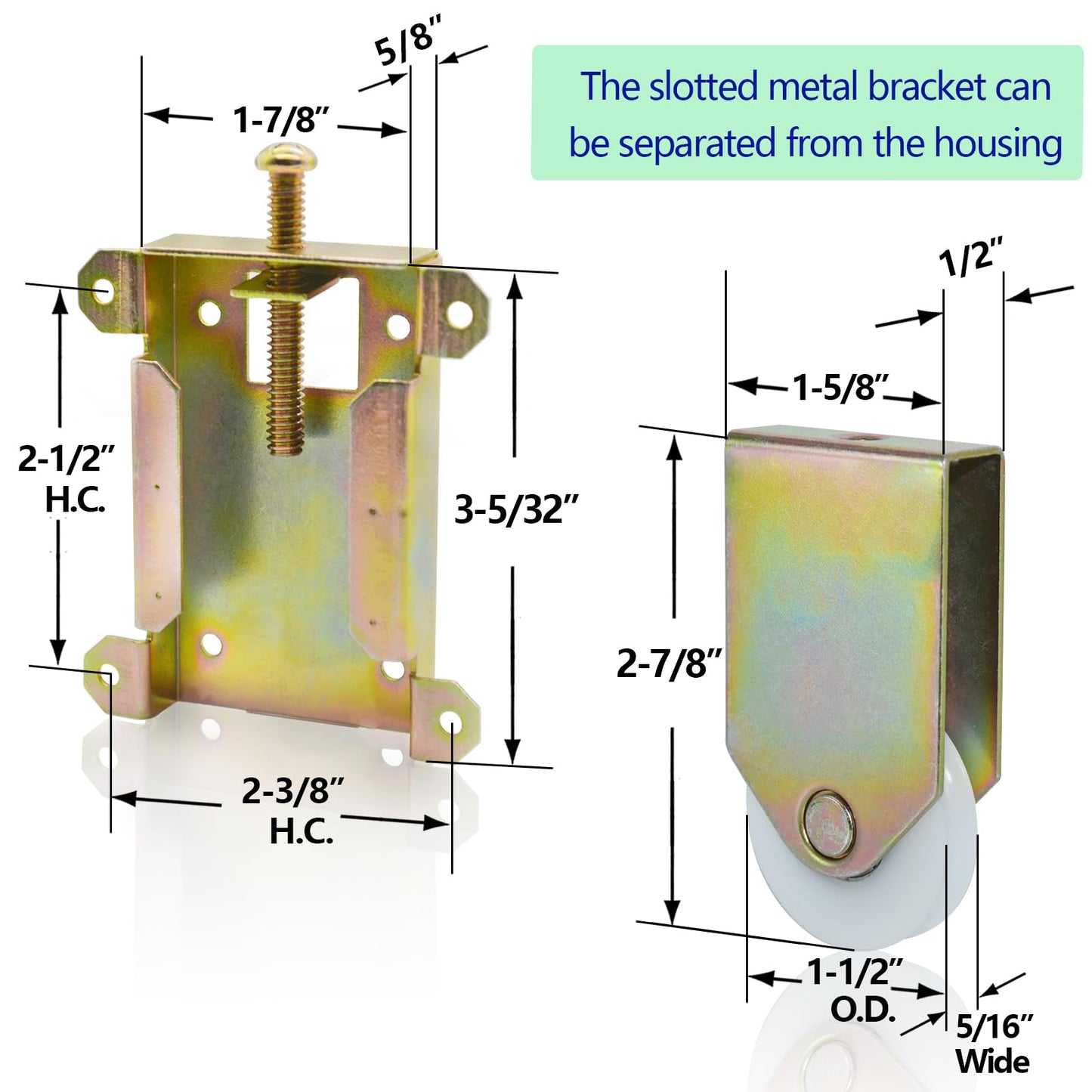 Sliding Mirror Closet Door Rollers Replacement Hardware Fits Contractors Part #W8020C or Hard 1775 Wardrobe Doors Wheels, 1-1/2" Durable POM Concaved Ball Bearing Wheel, 2 Pack