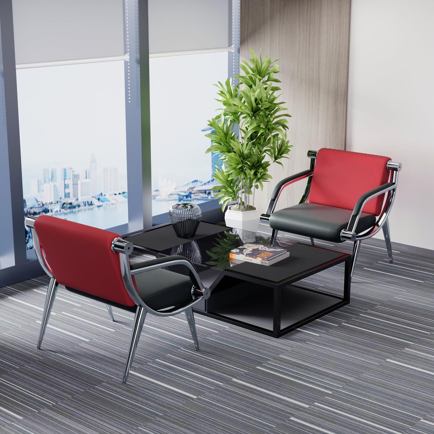 wonline Waiting Room Chair with Armrest PU Leather Office Furniture, Office Guest Seating Lobby Conference Reception Chairs for Airport Clinic Hospital Bank Salon Barber(Red&Black)