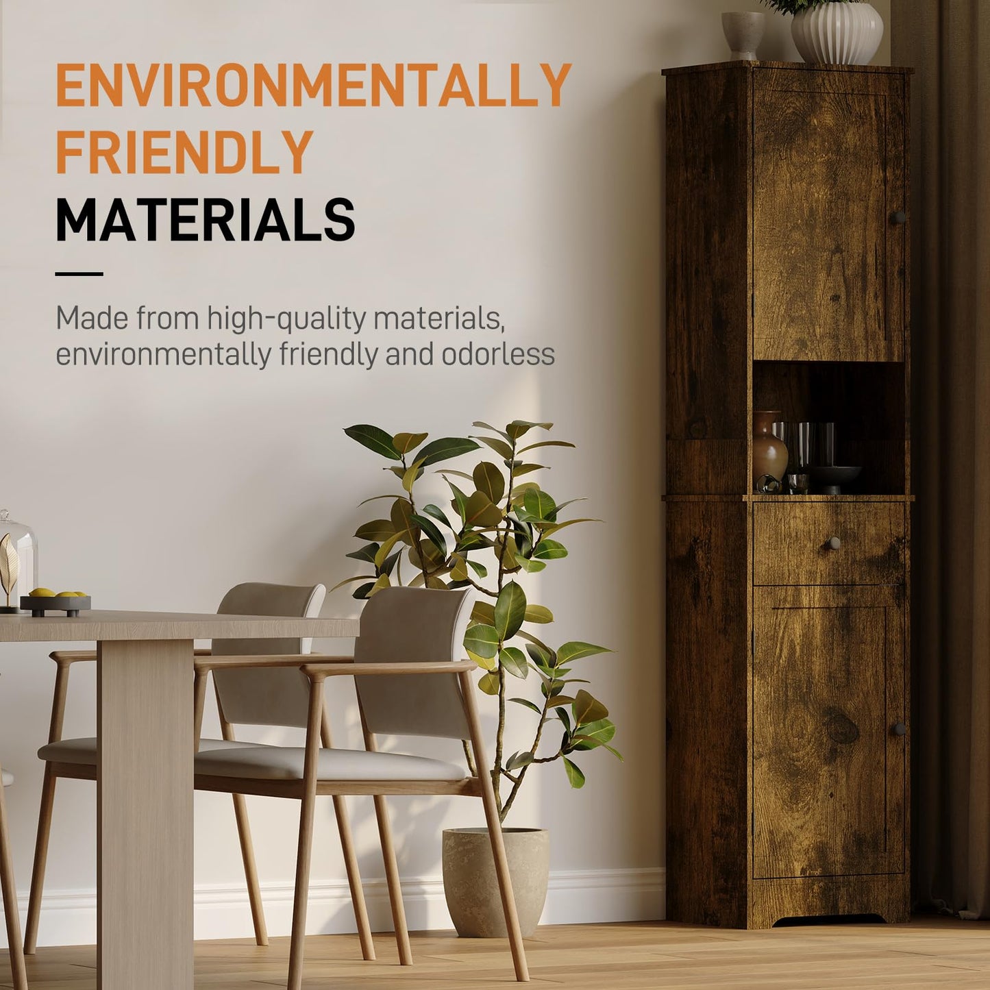 Viaozutis Tall Bathroom Cabinet, Storage Cabinet with 2 Doors & 2Drawer, with Ajustable Shelve, for Bathrooms, Kitchens,Entrances（Retro Color）