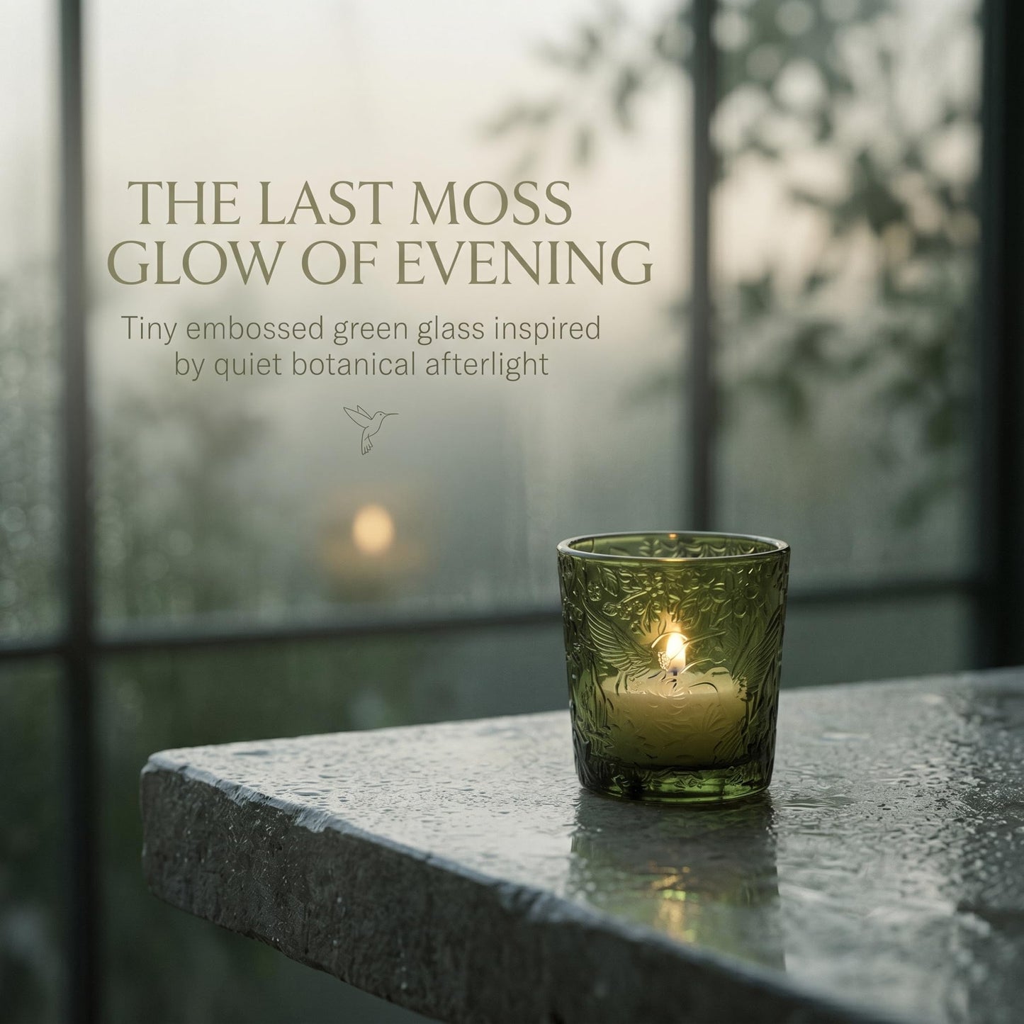 12 Pack Hummingbird Embossed Glass Candle Holders – Votive Tealight Holders with Patent Design, Decorative Embossed Glass Cups for Wedding Centerpieces, Parties, and Home Décor (Moss Green)