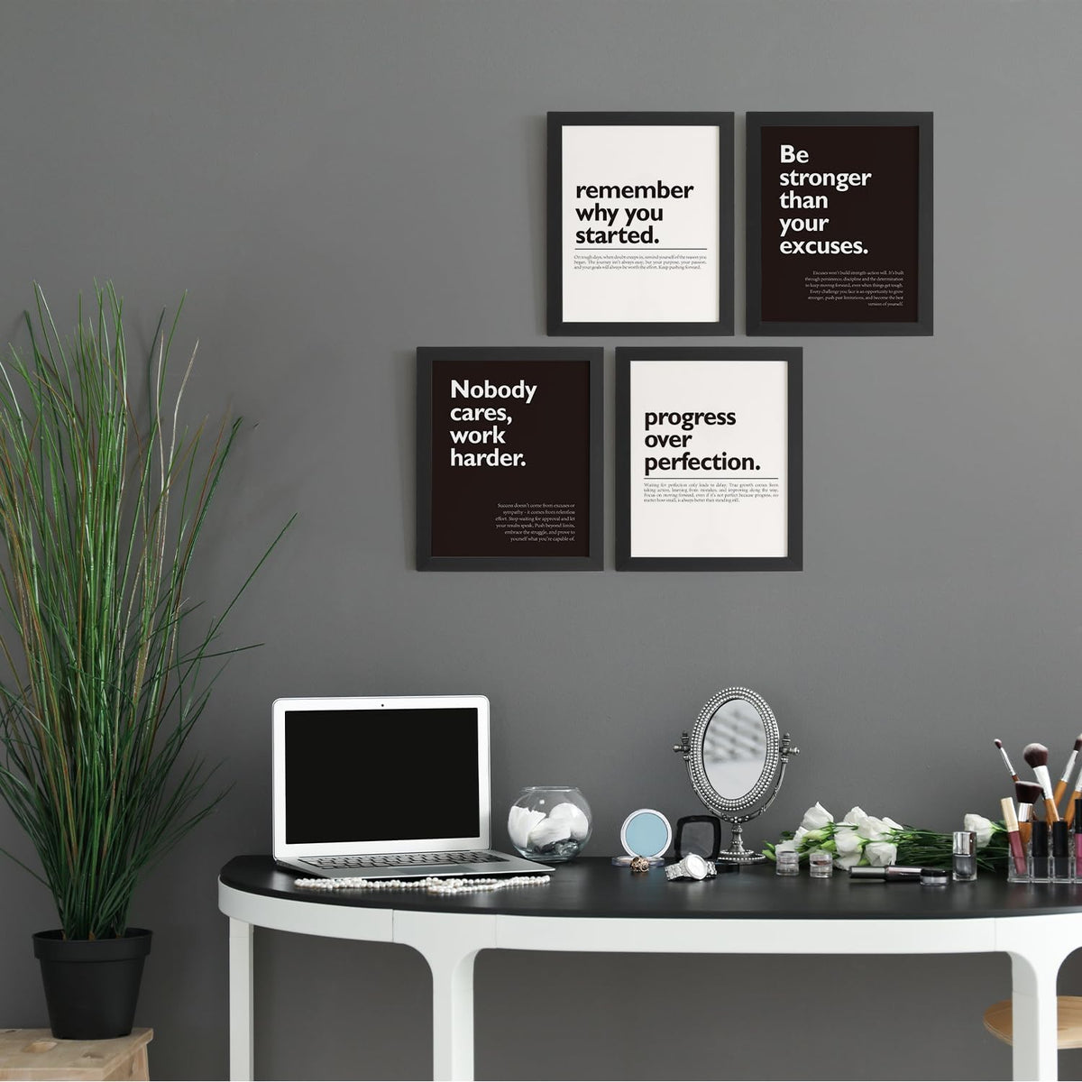 DSHFG Motivational Office Pictures Wall Decor Prints Set of 4, Black Motivational Wall Art Decor Retro Posters Prints for Office Home Decor, 8x10 Unframed