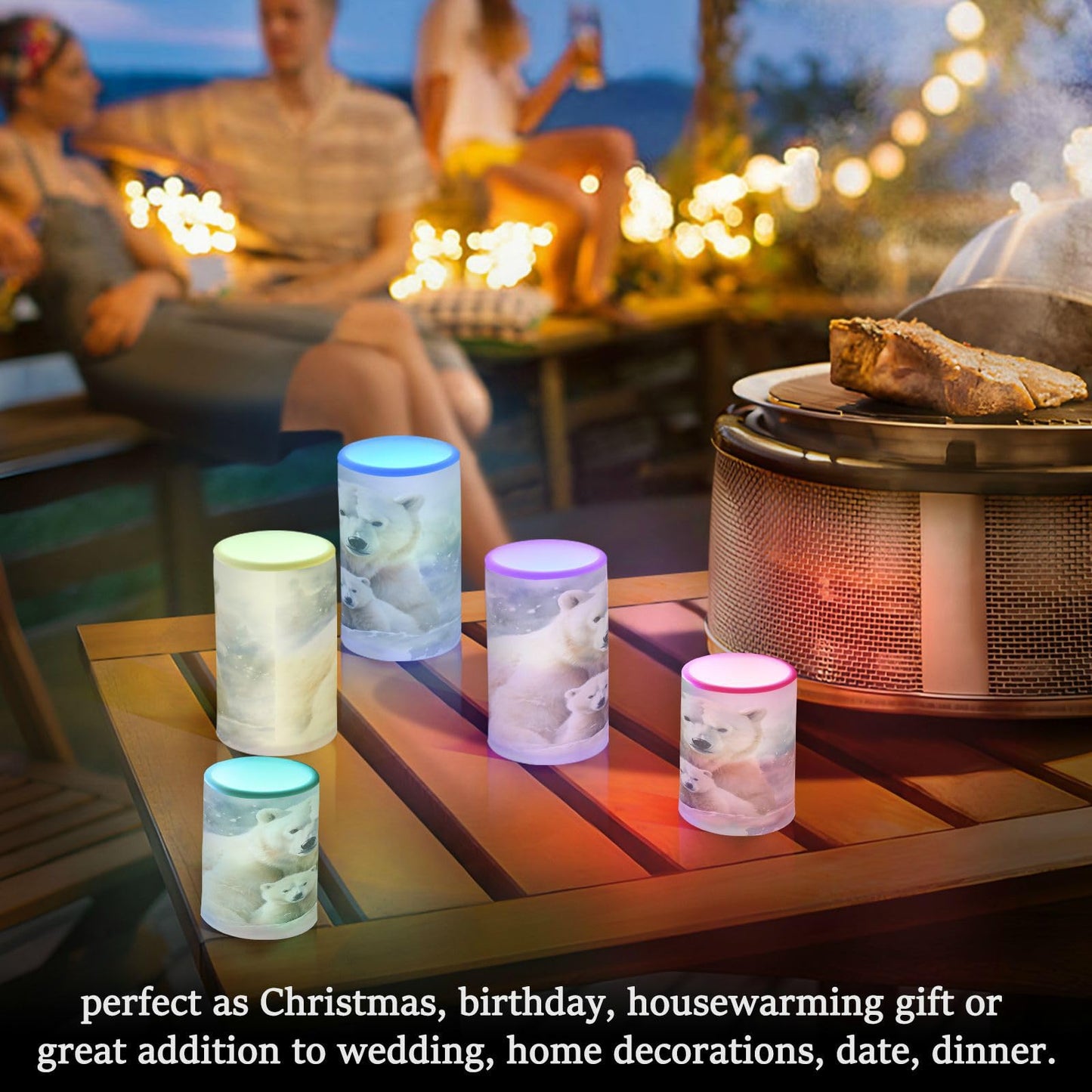 ALAZA Cute Polar Bear Flickering Flameless Candles Battery Operated with Remote Timer,Tea Light Candles LED Pillar Votive Candles Set of 2 for Outdoor Indoor Decorations