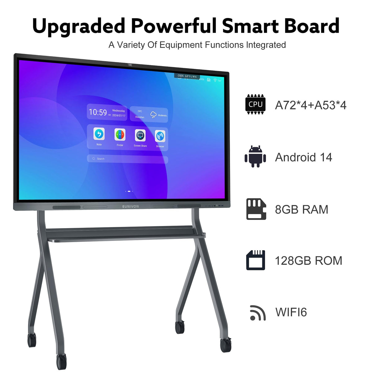 EUNIVON Interactive Whiteboard, 65'' 4K UHD Smart Whiteboard, Interactive Touch Screen Smartboard, Smart Board for Classroom and Business (Wall Mount Included)
