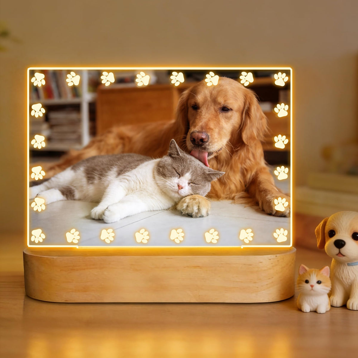 Dog Memorial Picture Frame, Dog Gifts for Pet Loss, 4x6 LED Frame Night Light with Paw Prints, Remembrance Sympathy Gift for Cat Owner Pet Lover, Personalized Home Bedroom Tabletop Decor Keepsake Lamp