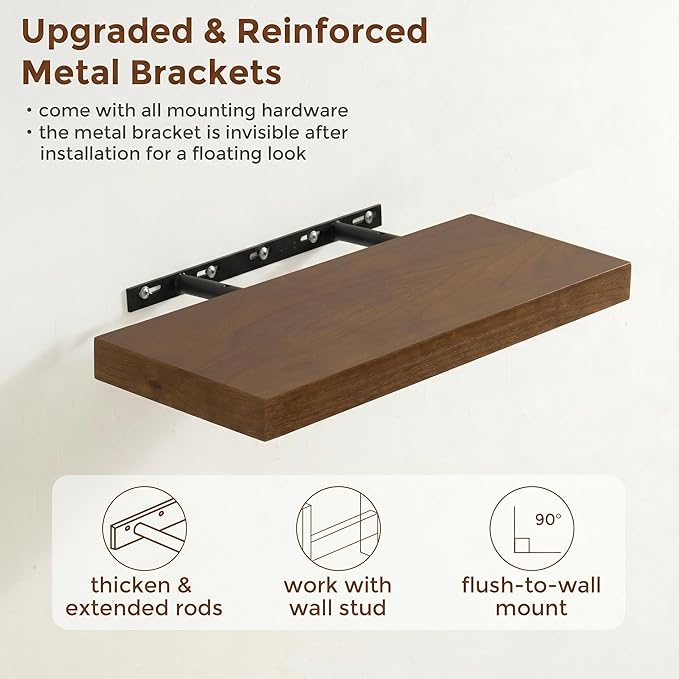 fuqing 20 Inch Floating Shelves | 6.7 Inch Deep Dark Wood Floating Shelves