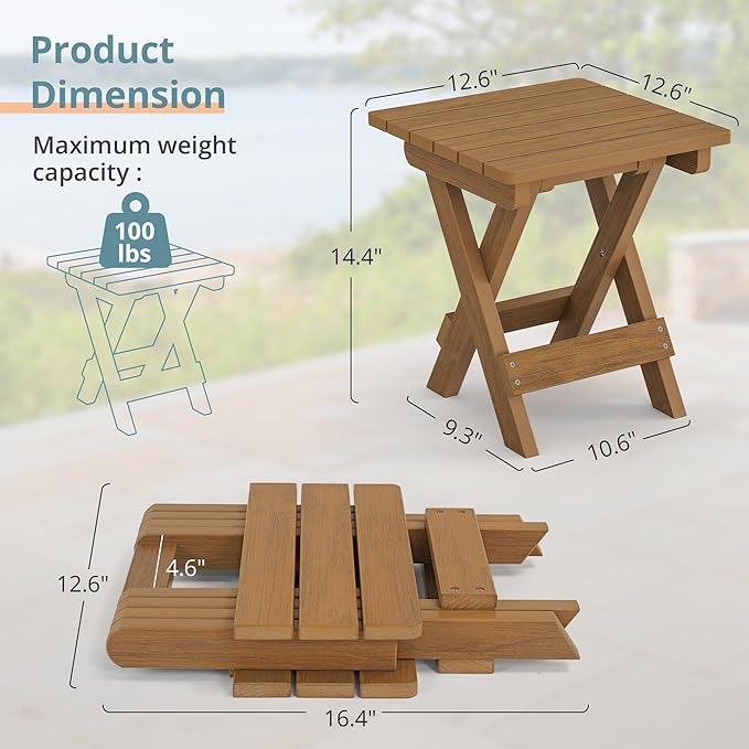 LUE BONA Small Outdoor Folding Side Table, HDPS Outside End Table