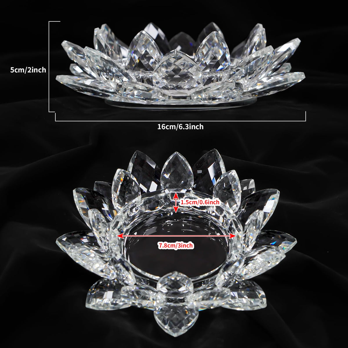 Kolnlala Large Crystal Lotus Tealight Candle Holder for Up to 6" Diameter Pillar Candlestick, Chunky Glass Votive Stand for Wedding, Party, Table Centerpiece Decor and Yoga Meditation (1, Clear)