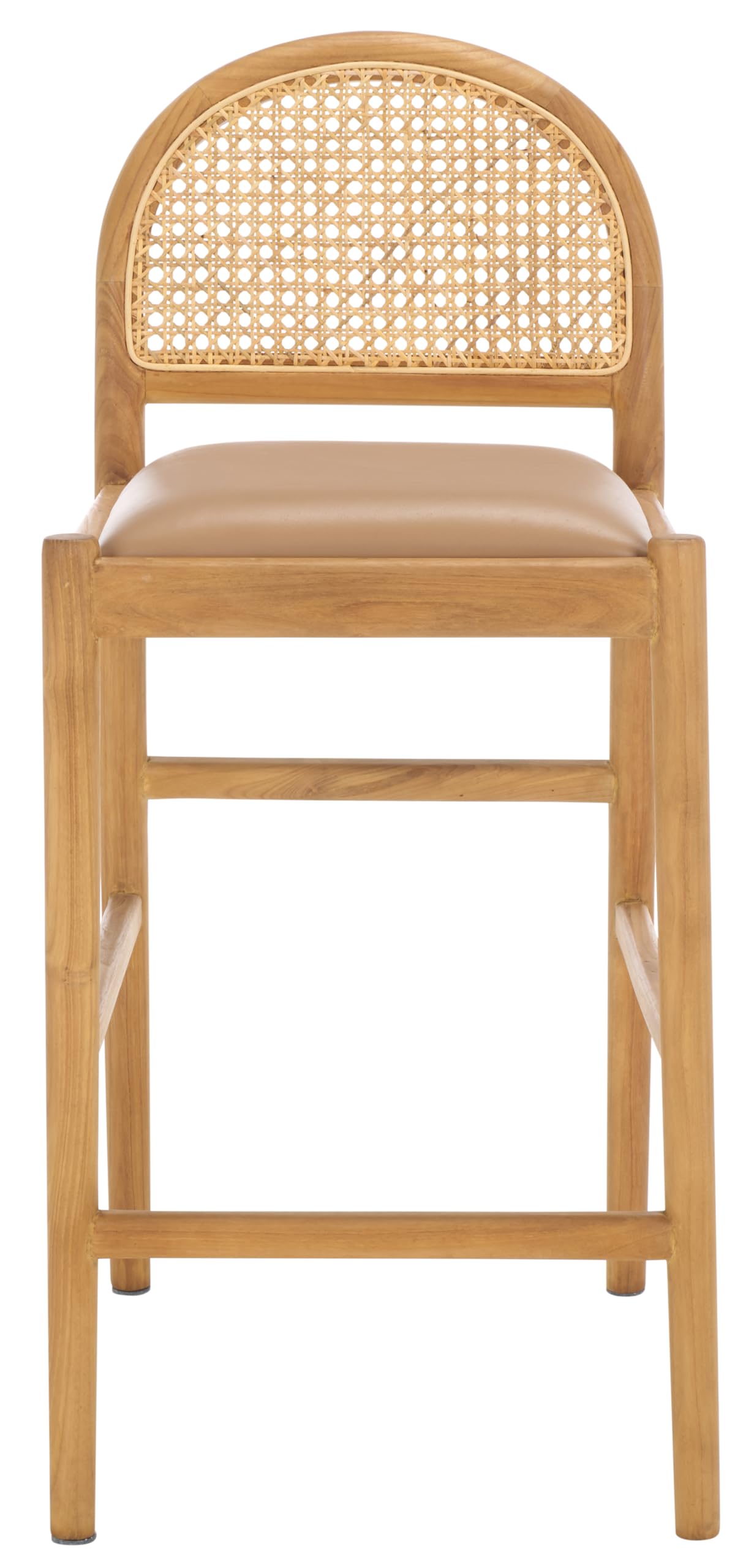 SAFAVIEH Couture Collection Laylie Brown/Natural Leather Solid Wood Rattan 26-inch Seat Height Kitchen Island Breakfast Nook Counter Stool (Fully Assembled)