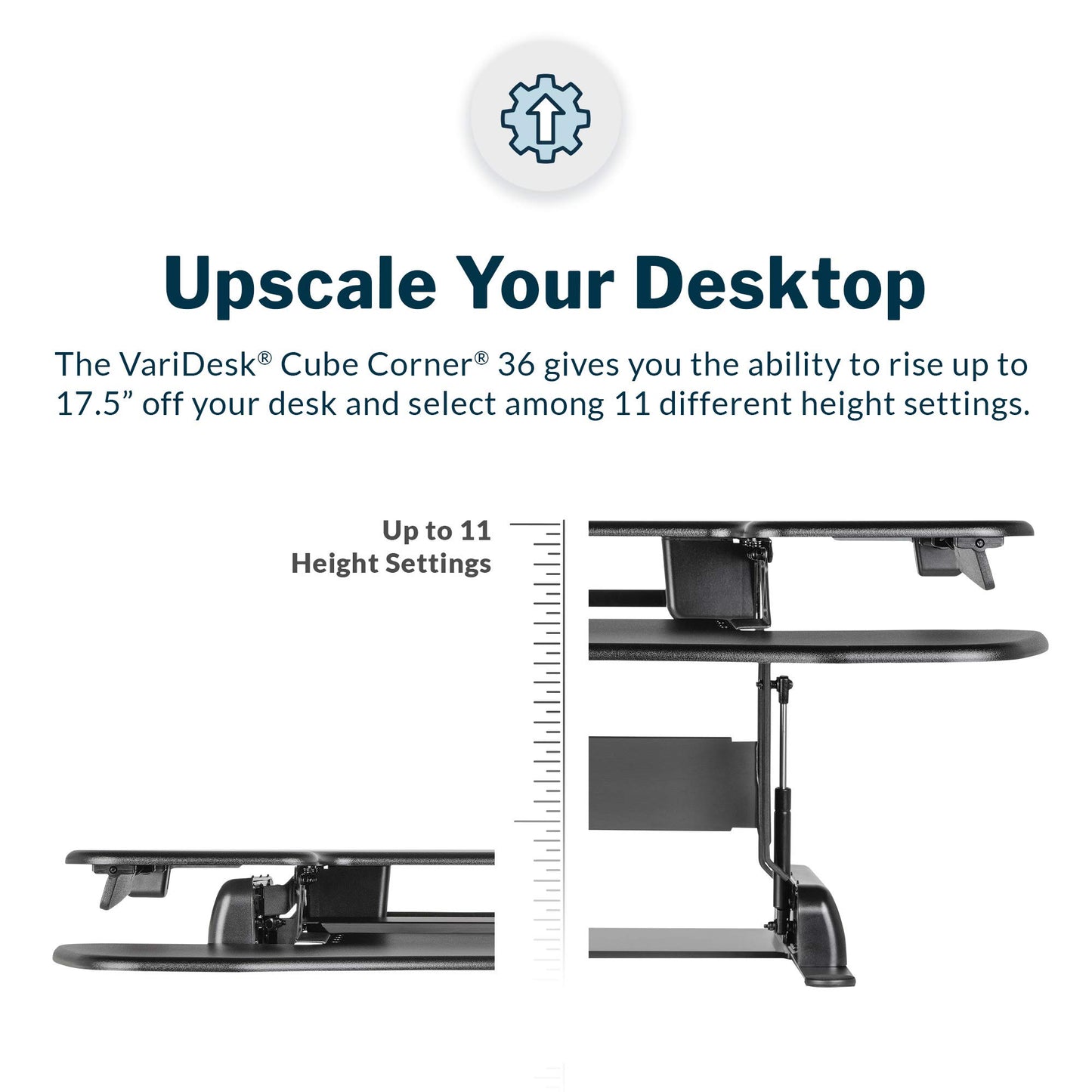 Vari - VariDesk Cube Corner 36 - Cubicle Standing Desk Converter for Dual Monitors - Home Office Desk with 11 Height Adjustable Settings, Spring-Assisted Lift, Weighted Base - Fully Assembled, Black