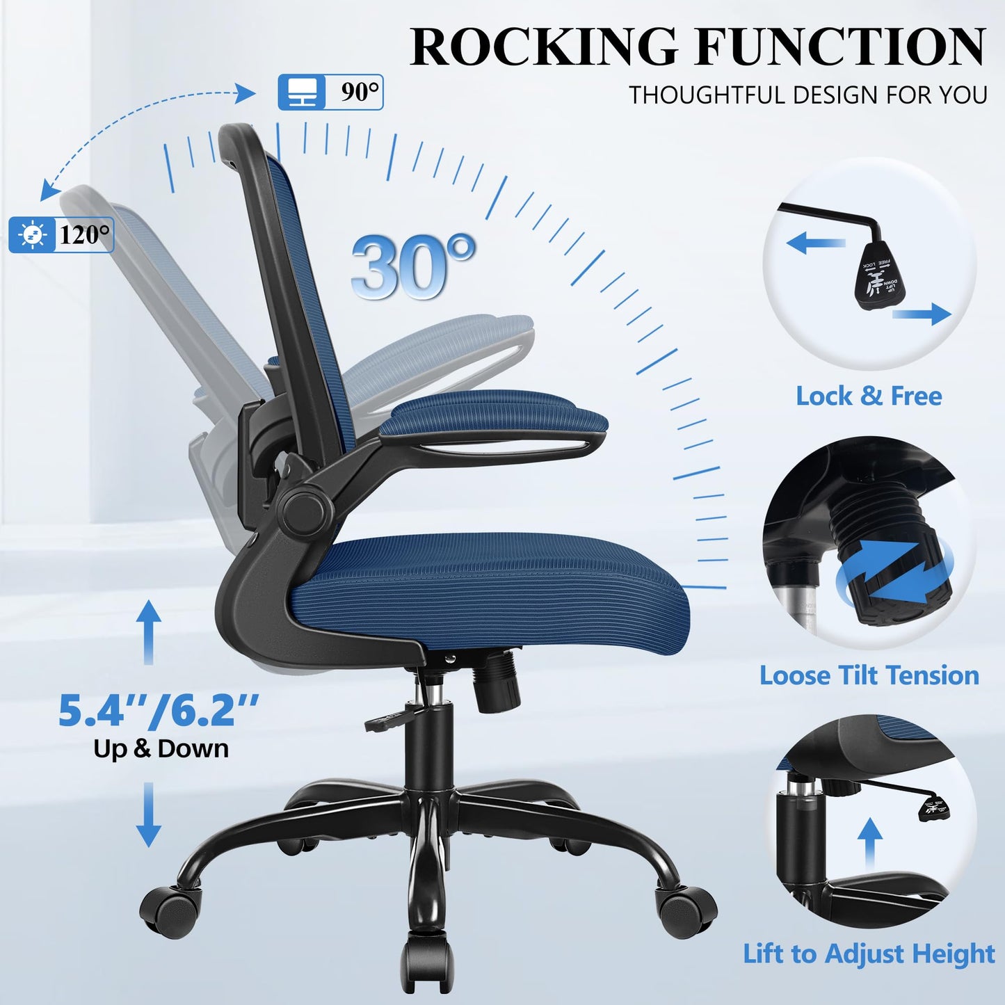 FelixKing Office Chair, Ergonomic Desk Chair Breathable Mesh Chairs Adjustable High Back Lumbar Support Flip-up Armrests, Executive Rolling Swivel Comfy Computer Chairs Home Office Navy