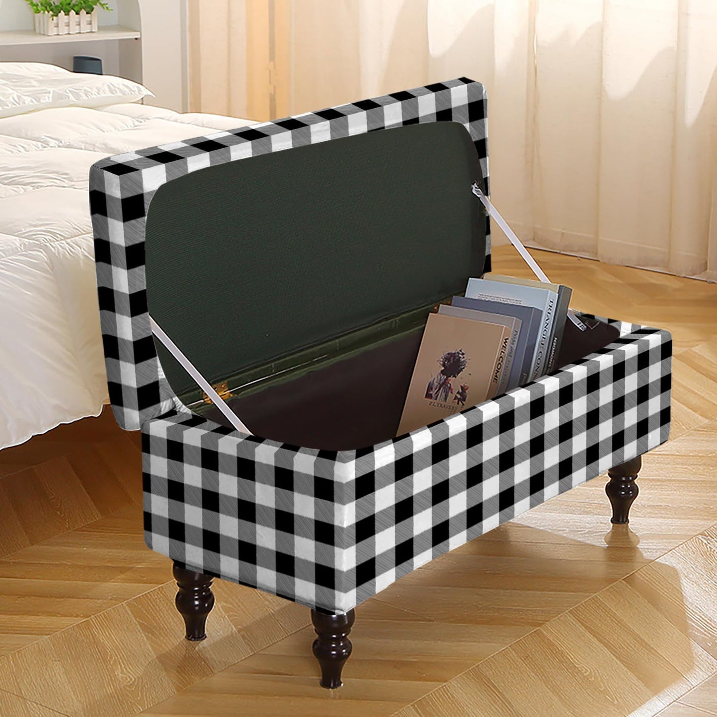 Eco-Ancheng Storage Ottoman Cover Rectangle Ottoman Slipcover Folding Storage Bench Cover Footrest Stool Slipcover Footstool Furniture Protector with Nonslip Elastic Bottom for Living Room (Medium 05)