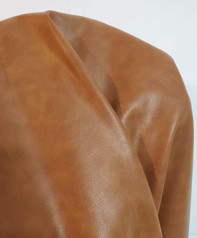 NAT LEATHERS | Tan Cognac 2 Tone Soft Faux Vegan Leather PU | 2 Yards Cut by