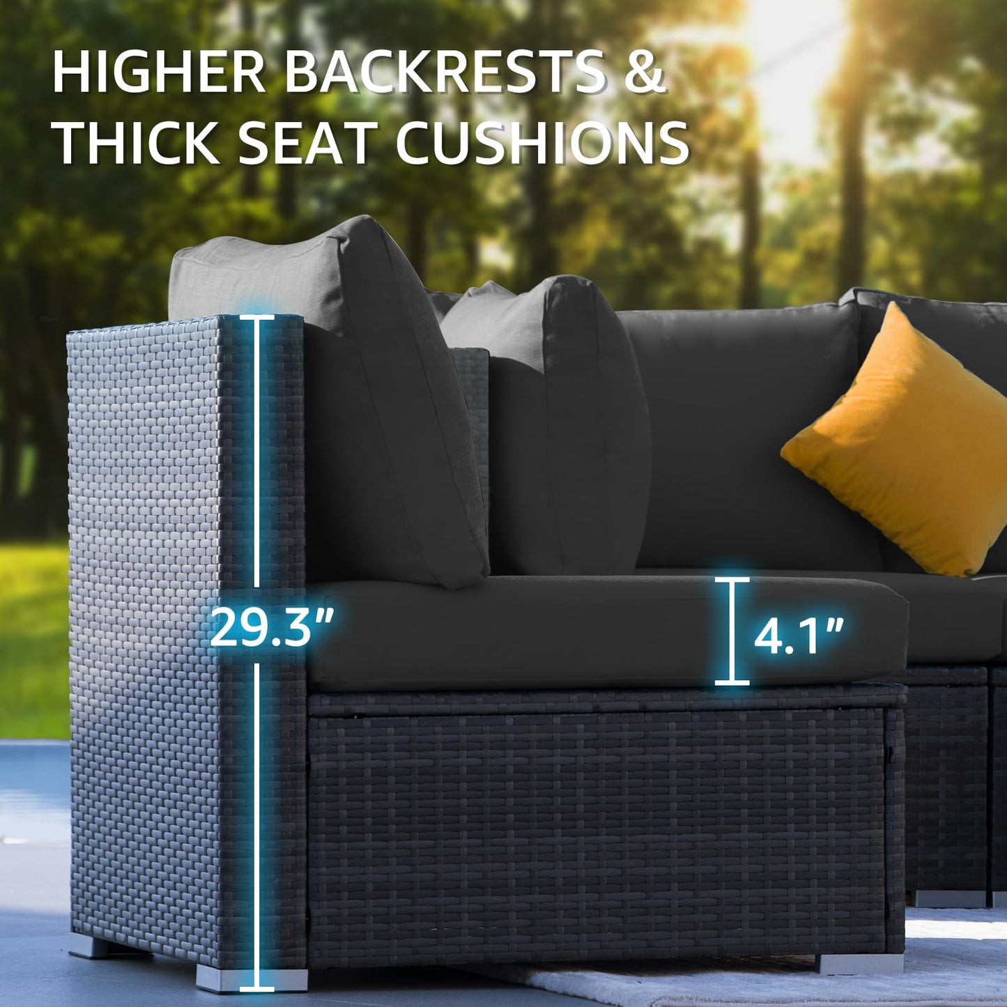 NICESOUL 29.3" High-Back Modern Luxury Patio Armless Sofa, 2-Piece Outdoor Furniture Wide Deep Seat, All-Weather Wicker Modular Sectional Seating for Backyard, Deck, Porch, Dark Grey