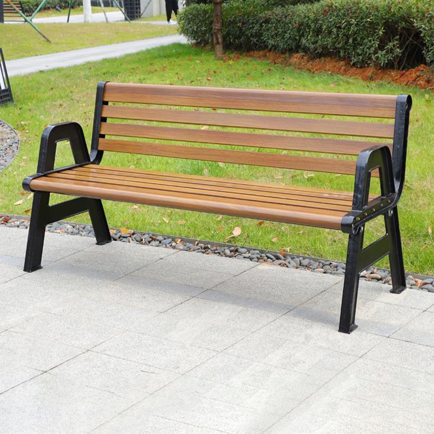 This Outdoor Metal Patio Bench, Strong Load-Bearing Loveseat for Garden, Porch, Entryway, Park, Lawn, Balcony - Durable 150cm Slats Design for Ultimate Comfort and Style