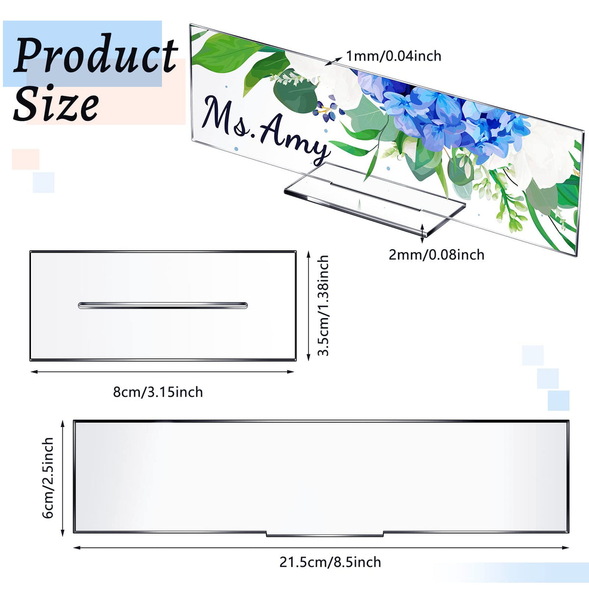 Yookeer 12 Pack Acrylic Name Plate Personalized Desk Name Plaque Sign Clear Panel Rectangle Acrylic Sheet Blank for Office Desk Decor(8.5 x 2.5 Inch)