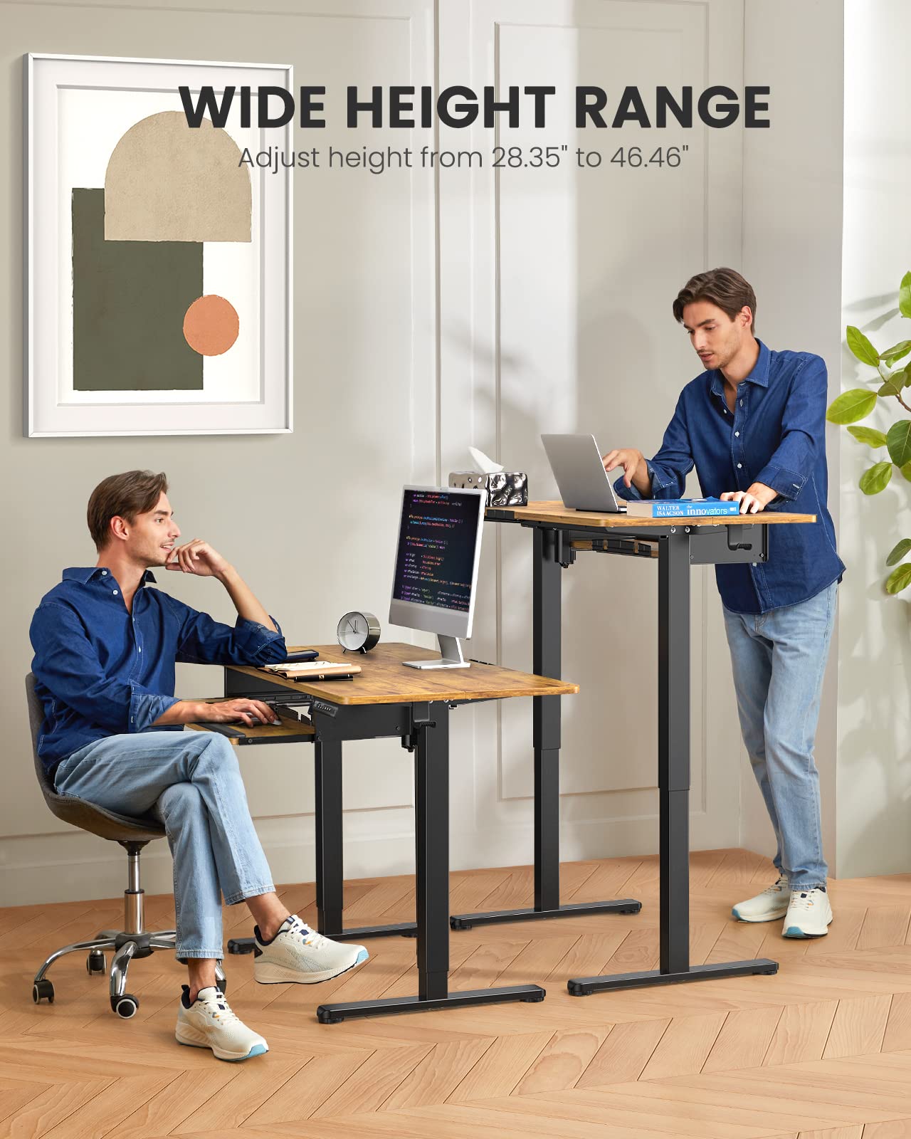 ErGear Electric Standing Desk with Keyboard Tray, 44x24 Inches Adjustable Height Sit Stand Up Desk, Home Office Desk Computer Workstation, Vintage Brown