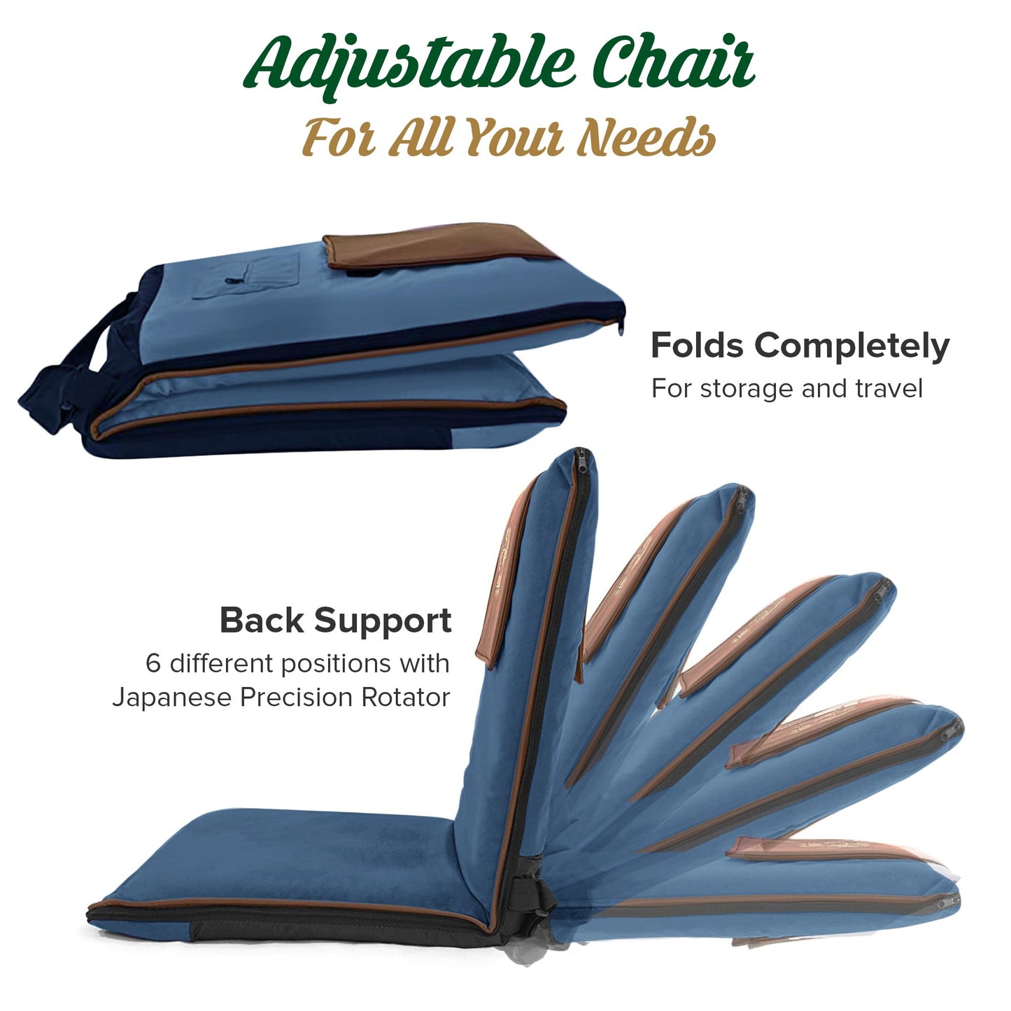 Adjustable Japanese Floor Chair with Back Support for Adults | Premium Meditation Chair for Seating, Yoga & Gaming -Folding Backjack Floor Chair with 6 Recline Positions, Thick Padding & Vegan Leather