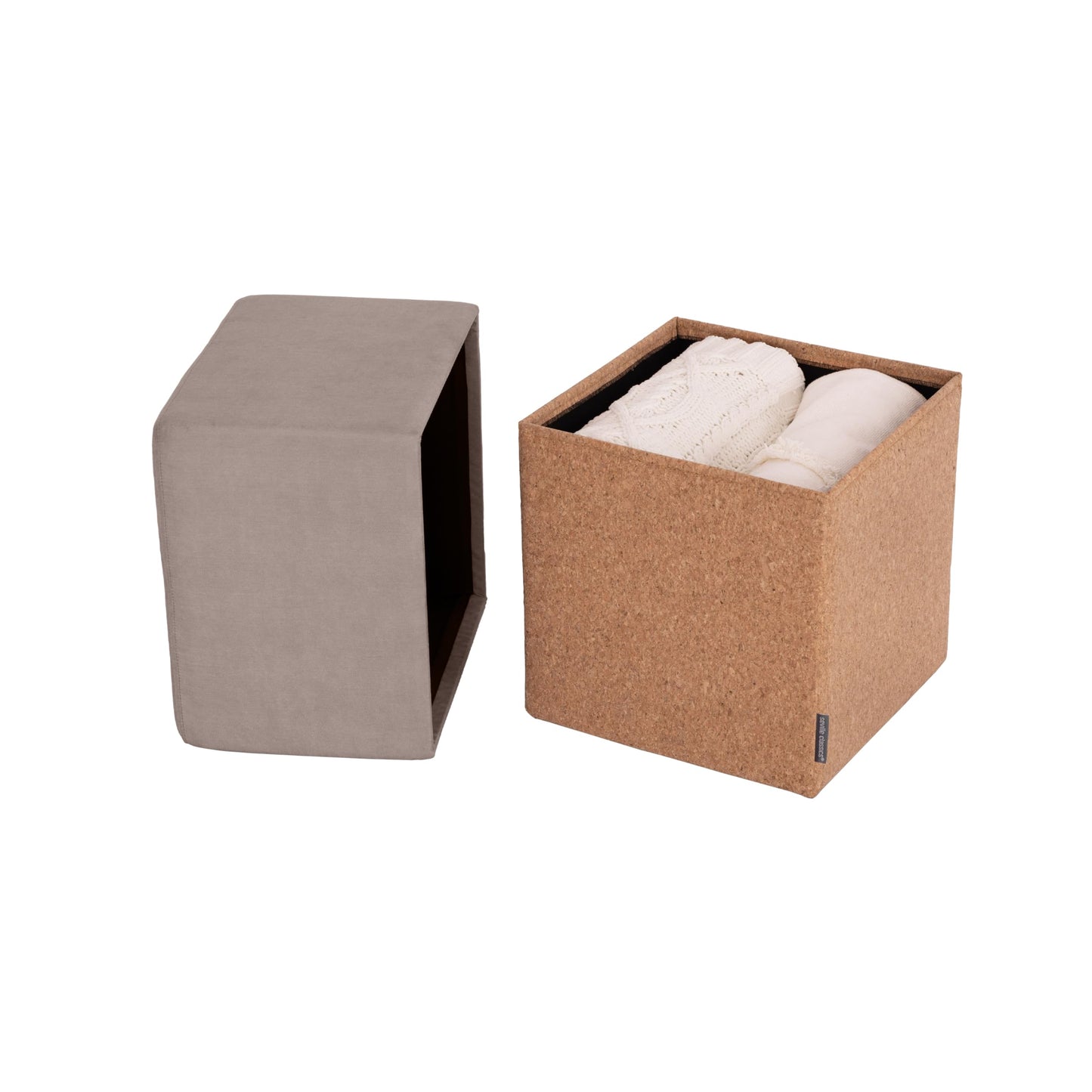 Seville Classics Cushioned Fabric Ottoman Hidden Storage Chest Footrest Chair, Padded Seat for Bedroom, Dorm, Loft, Living Room, Entryway, Hallway, Cork/Taupe, 15" Cube