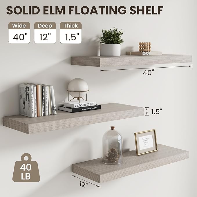 Dreamland Floating Shelves for Wall, 2 Pack Rustic Wooden Wall Shelves
