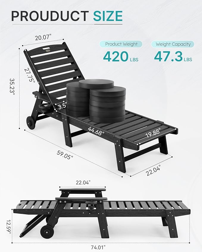 Patio Chaise Lounge Chair Set of 2, Oversize Lounge Chairs