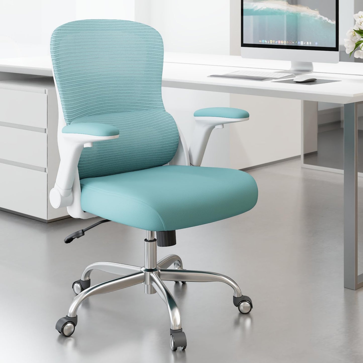 Veratric Office Chair - Ergonomic Desk Chair with Adjustable Lumbar Support, Mesh Computer Chair, Executive Office Chairs for Adults, Wide Seat Office Chair Back Support for Tall Men (Blue)