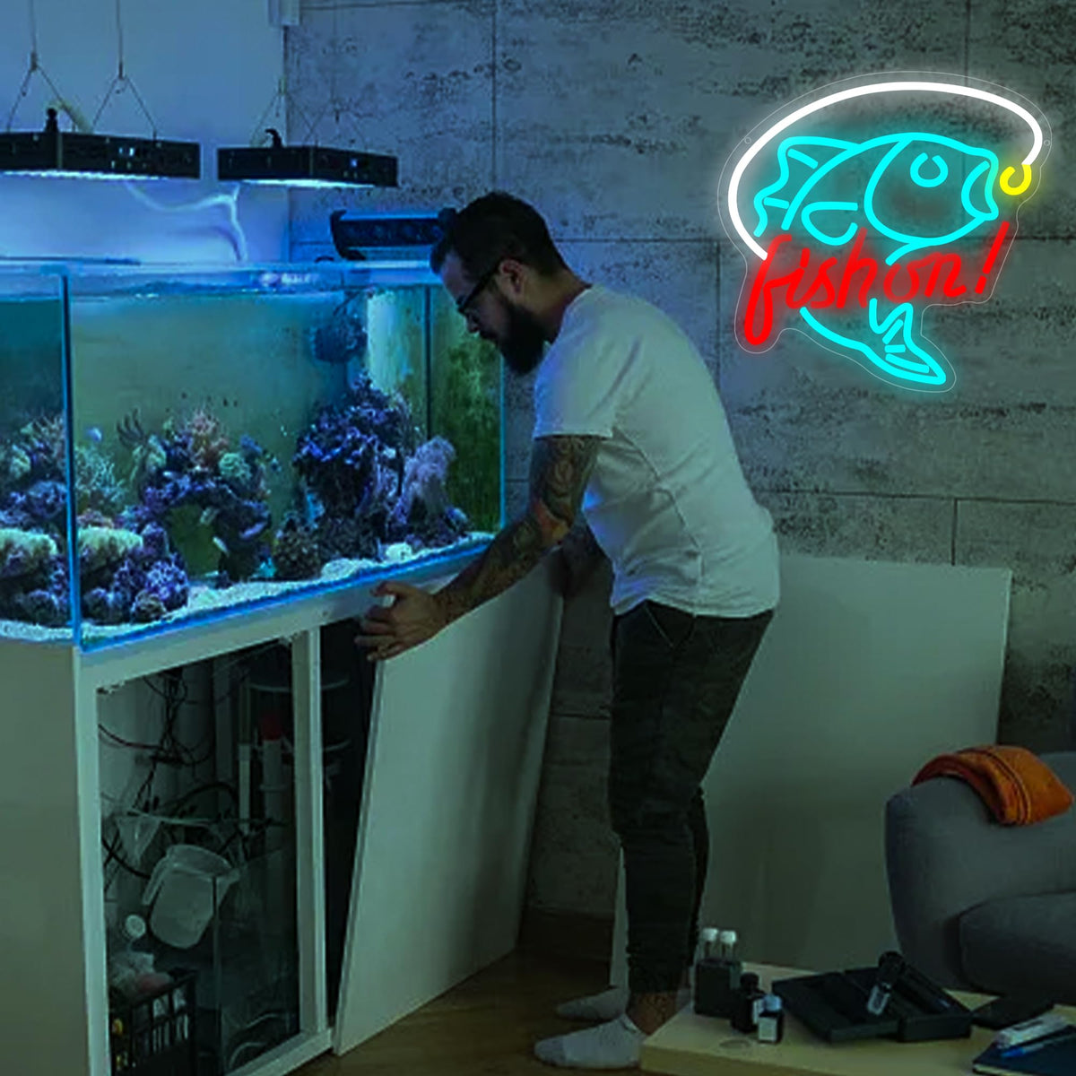 Fishing Neon Sign for Wall Decor Fishing Neon Light for Man Cave Dimmable LED Light Up Sign for Bedroom Living Room Club Party Birthday Gifts Wall Art Size 12.9 * 12.9(WZCP051)