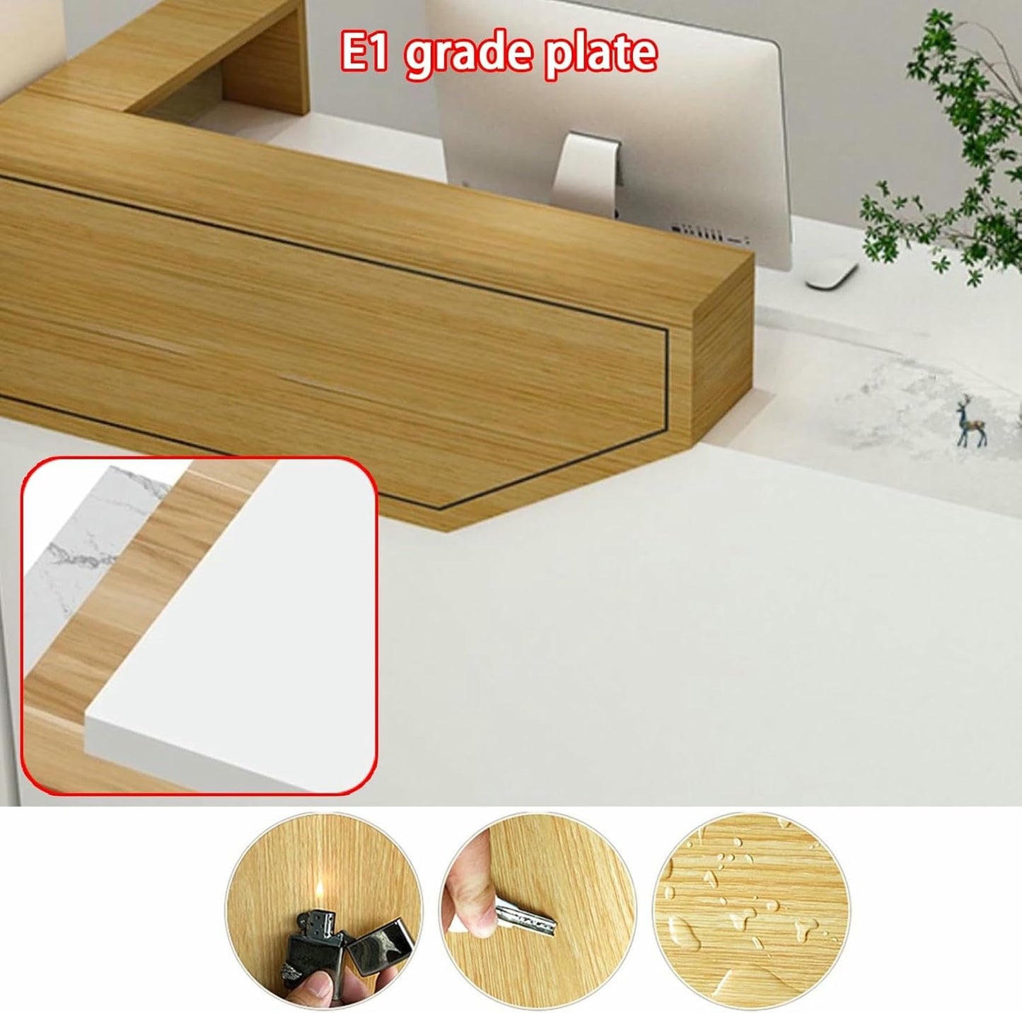 WRTYHGVGT Reception Desk, Front Counter, Reception Counter Desk, L Shaped Retail Checkout Counter with Lockable Drawers, for Lobby Hotel Beauty Salon(Natural,100cm/39.3in)