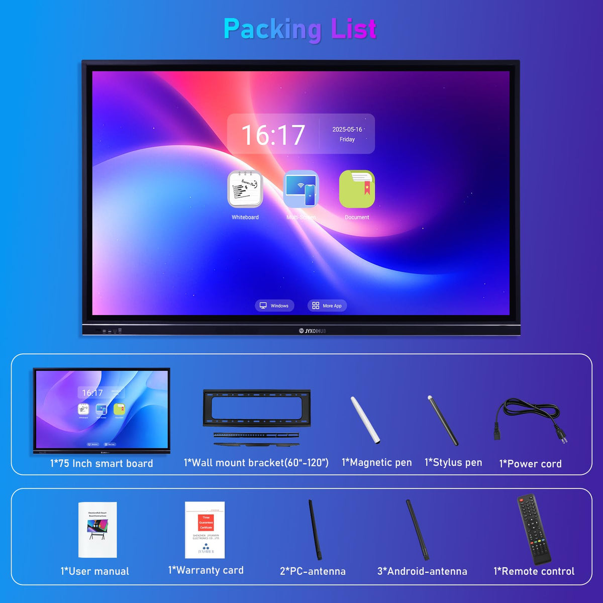 75 inch Interactive Whiteboard, 4K UHD Smartboard Touchscreen Display, Smart Whiteboard, Remote Collaboration Smart Board for Classroom and Businesses (Board Only) (75 Inch)