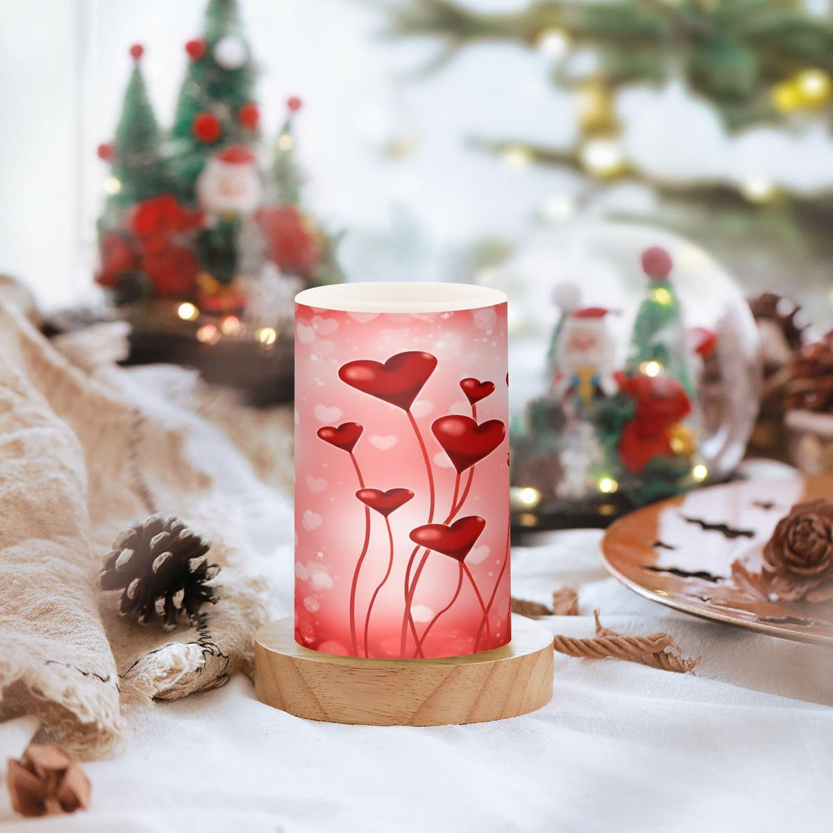 ALAZA Valentine's Day Red Hearts Pink Flickering Flameless Candles Battery Operated with Remote Timer,Tea Light Candles LED Pillar Votive Candles Set of 2 for Outdoor Indoor Decorations03