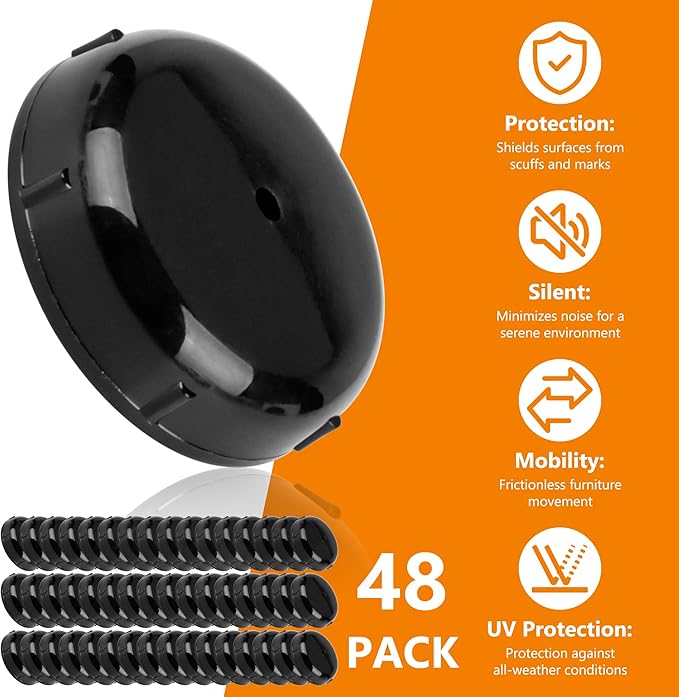 48-Pack Wrought Iron Patio Furniture Feet Caps 1-1/2 inch Round Plastic Outdoor