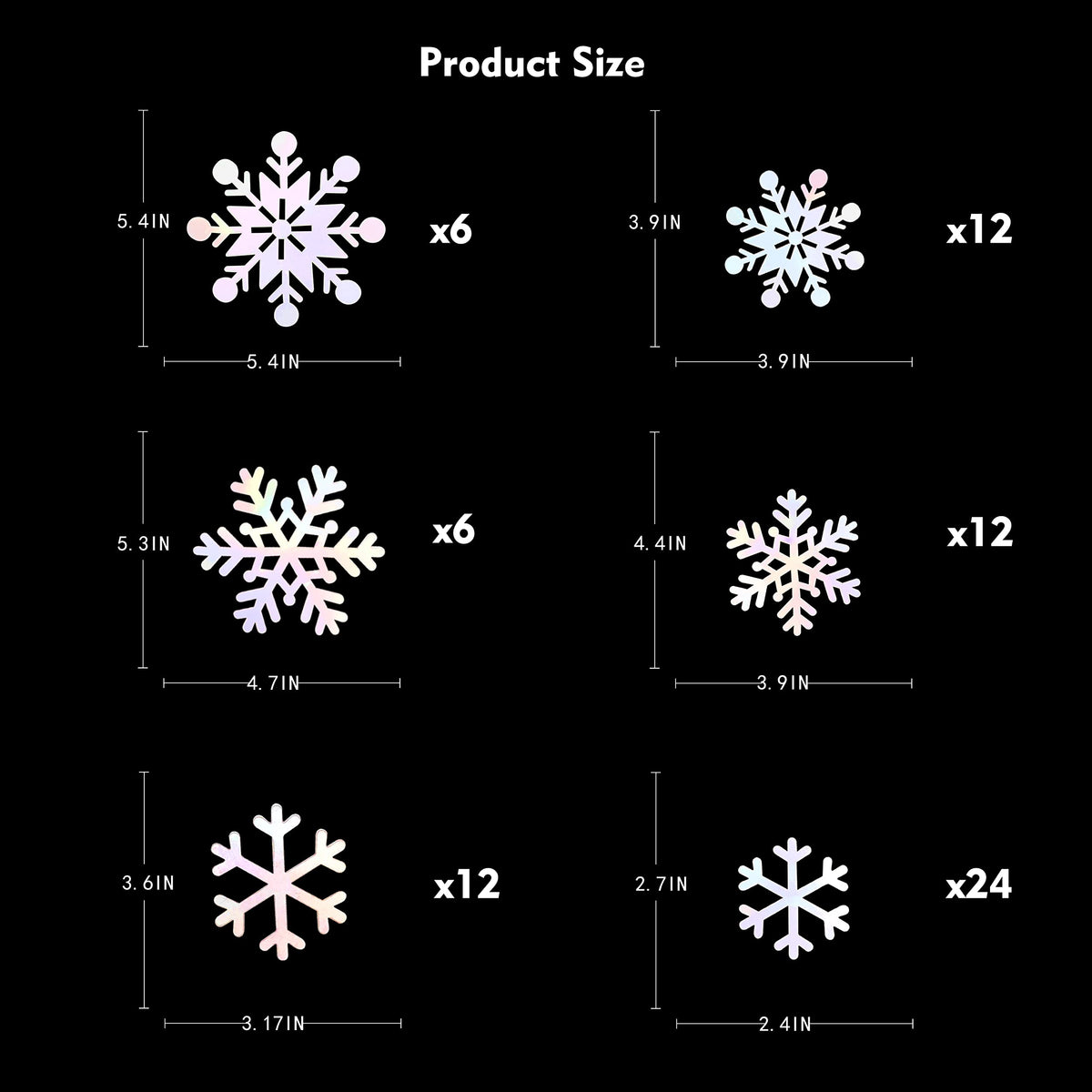 pinkblume 72pcs Iridescent White 3D Snowflake Wall Stickers Holographic Snowflakes Wall Decals for Winter Wonderland Christmas Frozen Nursery Xmas Showcase Window Wall Art Decor