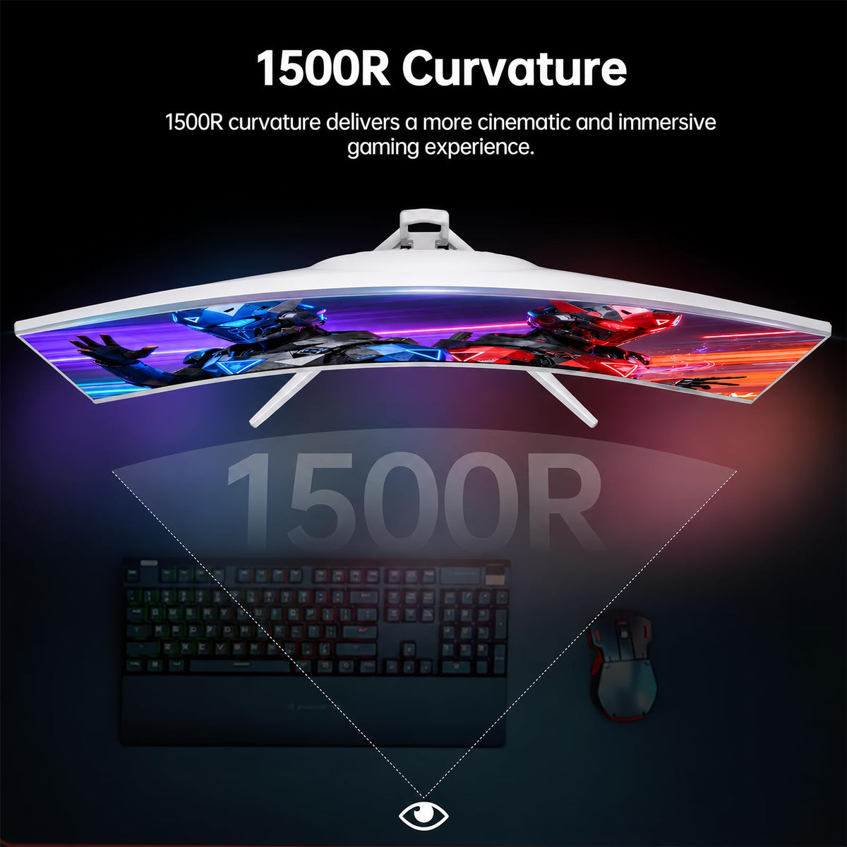 CRUA 32" Curved Gaming Monitor, 4K UHD 3840x2160, 240Hz VA Display, 1500R, AMD FreeSync, 120% sRGB, Built-in Speakers, HDMI 2.1 & DP 1.4, Wall Mountable White PC Monitor for Gaming, Streaming & Work