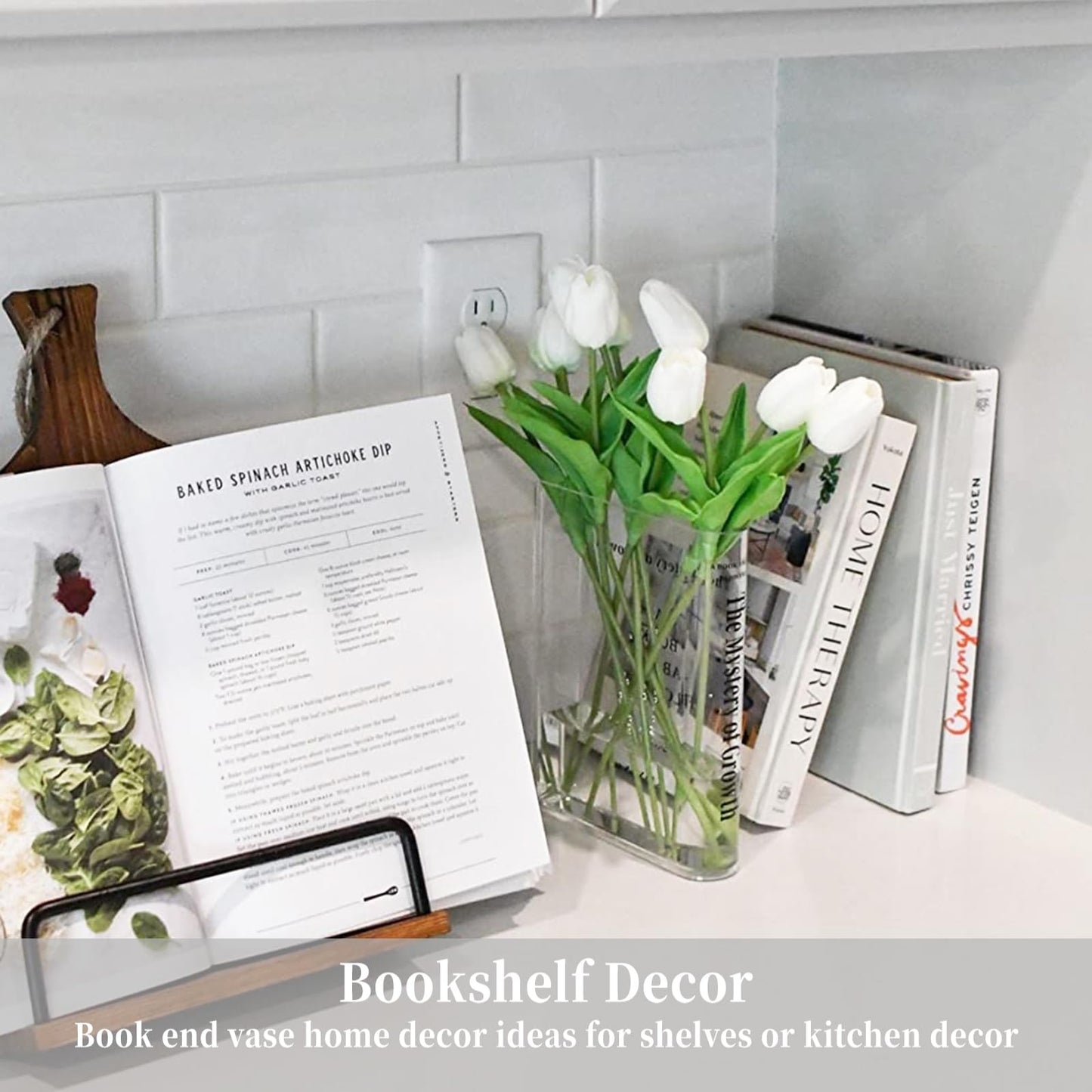 Puransen Clear Book Flower Vase - Floral Bookshelf Decor, Acrylic Flower Holder & Space-Saving Organizer, Modern Home Office/Study Desk Minimalist Aesthetic (Not Including Flowers)