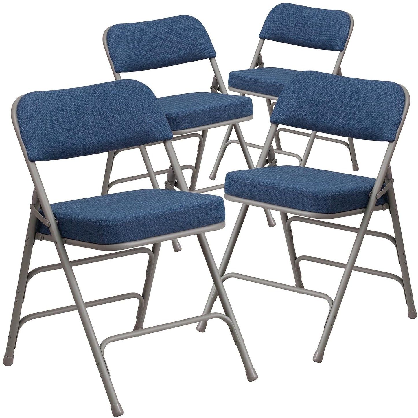 Flash Furniture 4 Pack HERCULES Series Premium Curved Triple Braced & Double Hinged Navy Fabric Metal Folding Chair