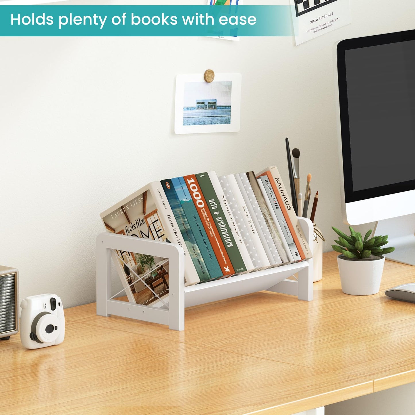 ELITEROO Mini Bookshelf for Desk, Desktop Bookcase, Single Cookbook Shelf, Tabletop Book Storage Rack, Tiny Book Organizer for Book Display & Storage, White
