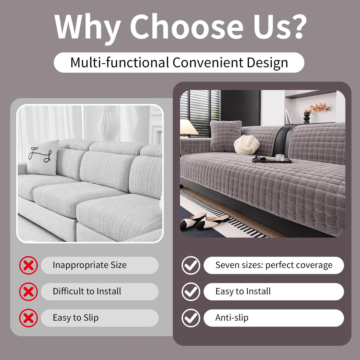 MDSASFD Velvet Couch Cover, Washable Sectional Sofa Cover, Anti Slip Sofa Slipcover for 3 Cushion Couch Sofa L Shaped Armrest Backrest, Furniture Protector Covers for Pets Kids(Dark Grey, Only 1 PCS)