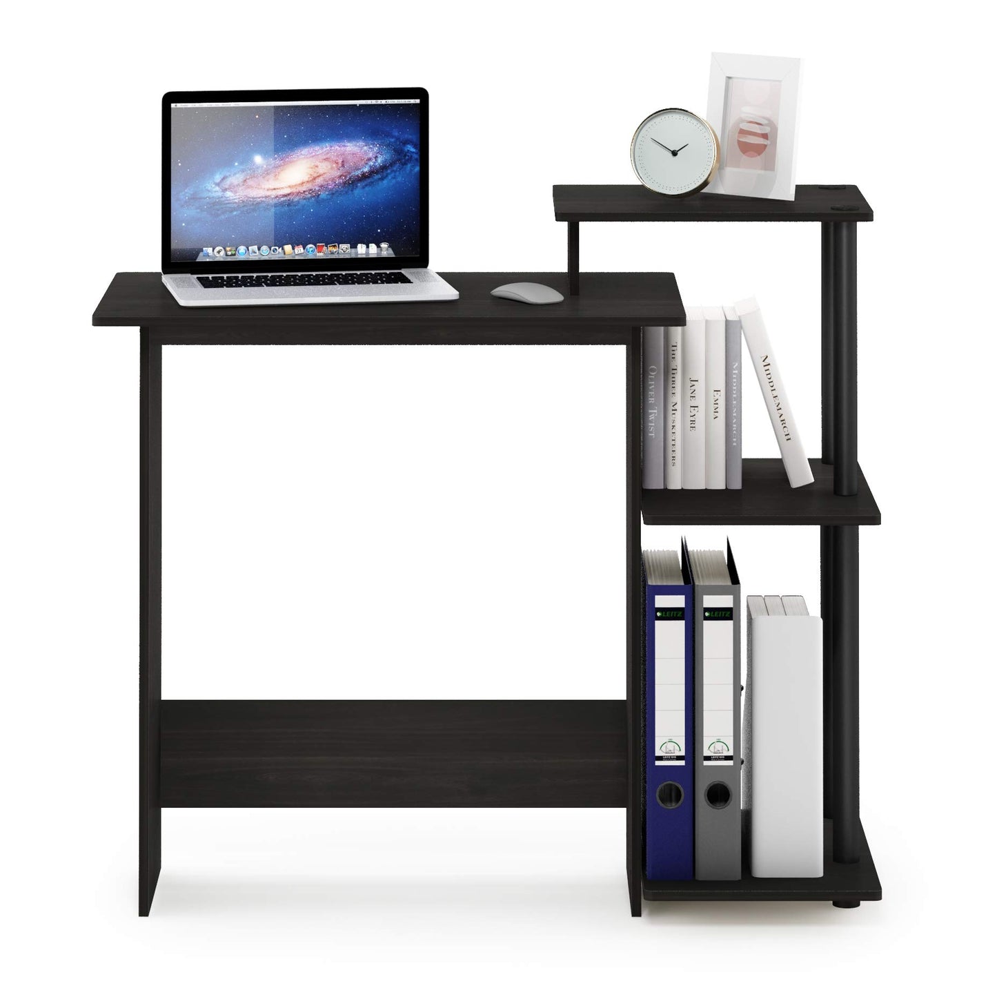 Furinno EFFICIENT Desk, 28.6" Wide Gaming Desk with 3 Open Side Shelves, Laptop Notebook Computer Desk, Office Desk for Home Office, Study Room, Dorm, Bedroom, Dark Espresso