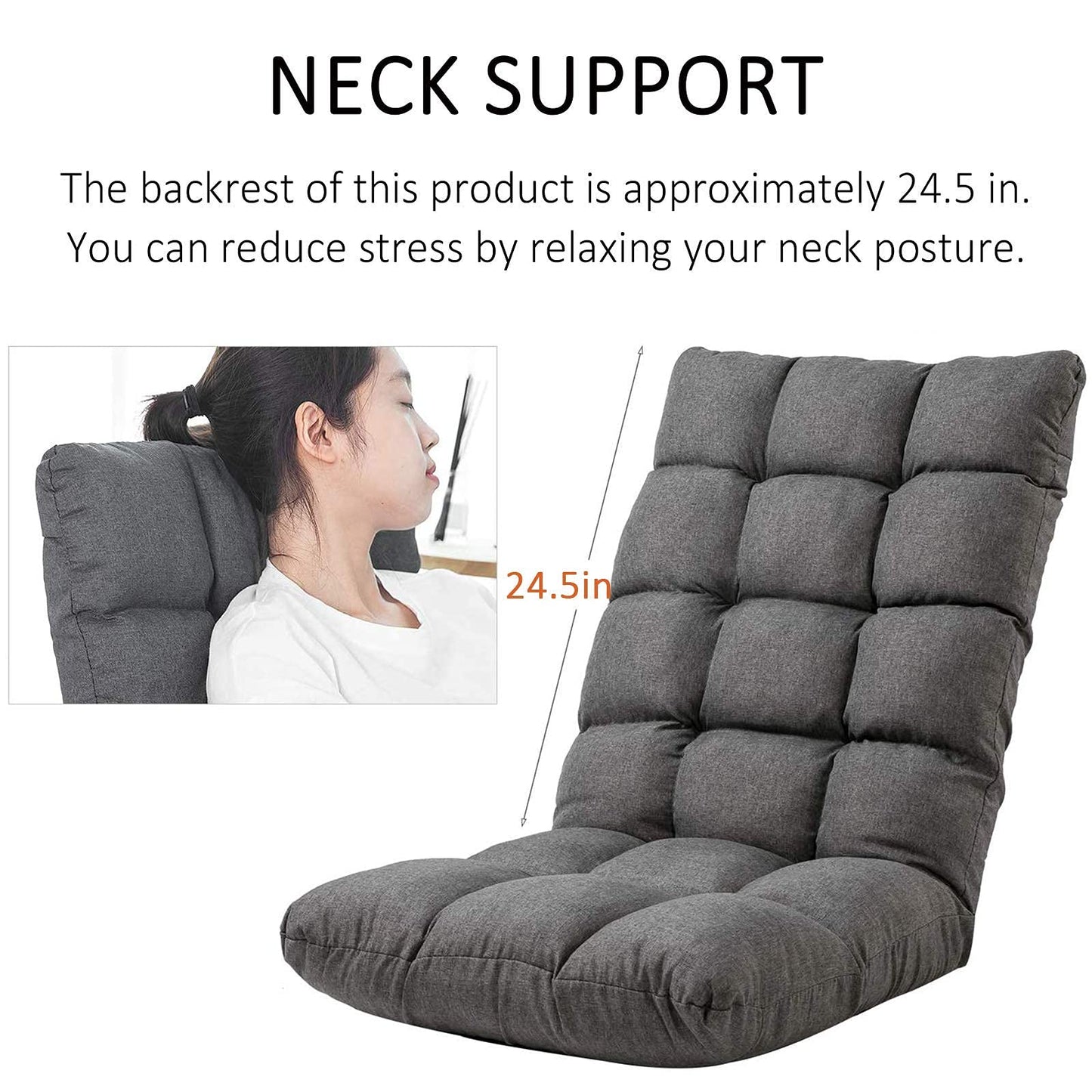 FLOGUOR Floor Chair Floor Lounger Chair 42-Position Recliner Adjustable Foldable Video Gaming Meditating, Reading, Padded Comfortable Seat, Indoors (Grey) 8812GR