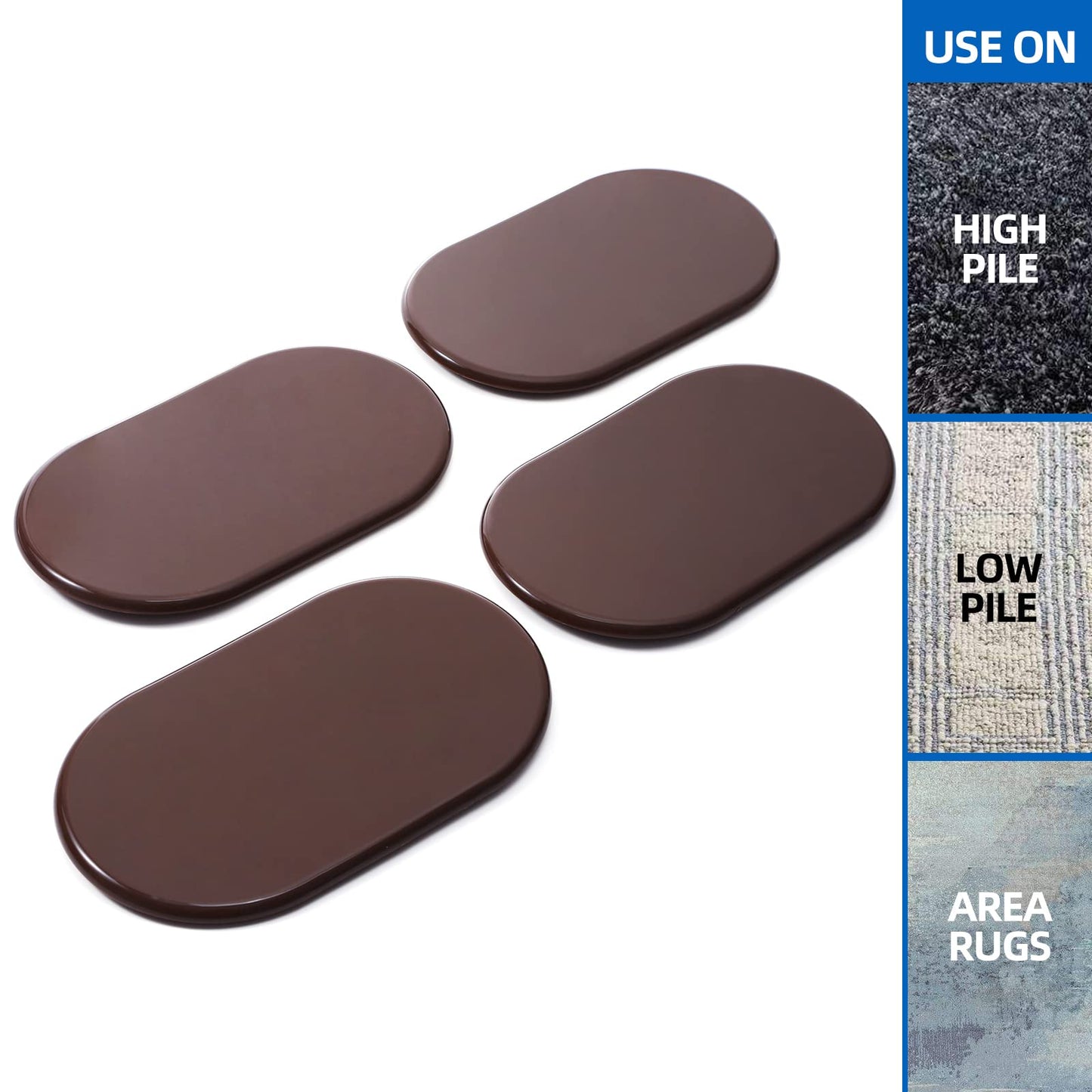 Kayzn Reusable Large Furniture Movers Sliders for Carpet - 8 Pack 9-1/2" x 5-3/4" Oval Furniture Moving Pads for Heavy Duty Furniture Sliders, Effortless Moving and Surface Protection