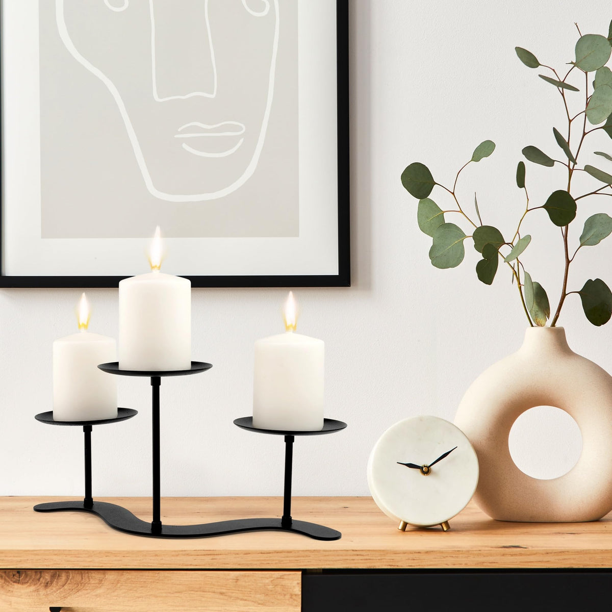 Black Iron Candelabra Candle Holder: Metal Candelabra Centerpiece Decor - 3 Arm Candle Holder Stand for Pillar Candles