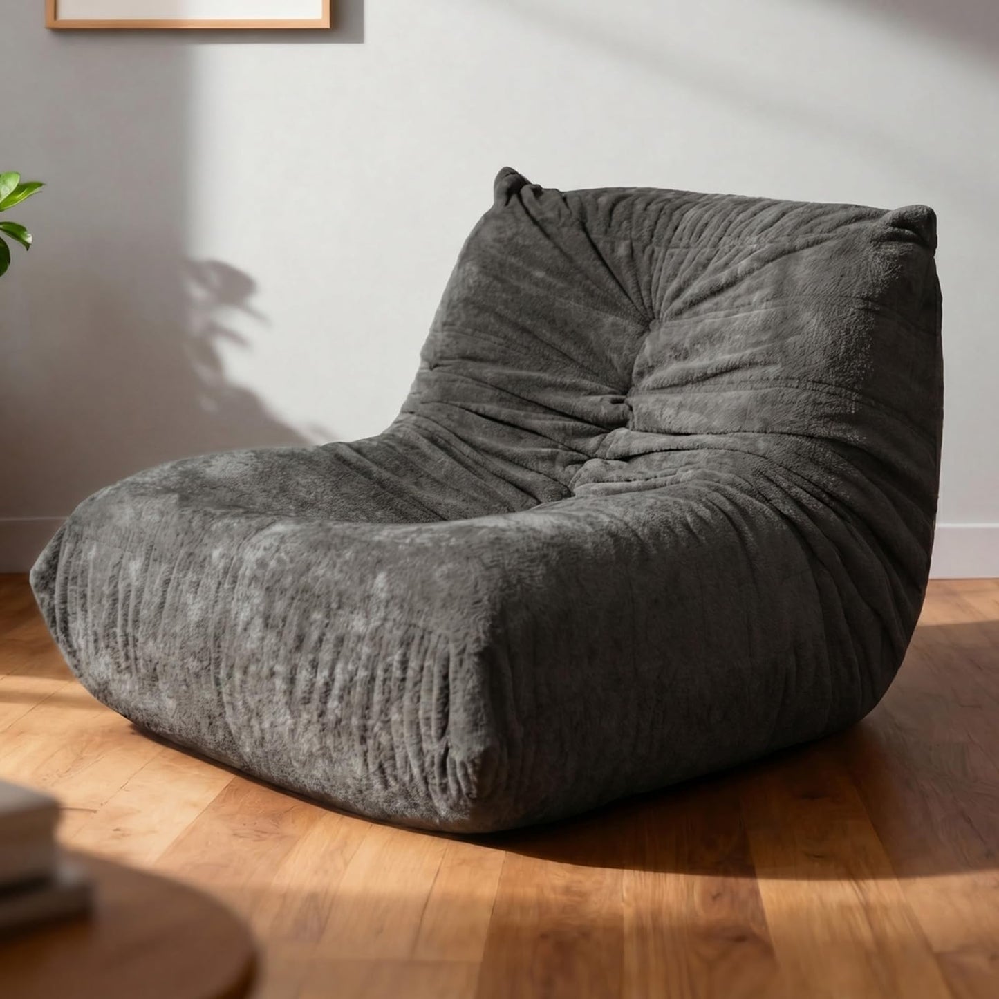 Sytopia Premium Chenille Bean Bag Chair for Adults, Oversized 35D Memory Foam Floor Sofa, Giant Deep Seat Gaming Reading Nook, No Assembly Required, Black Onyx