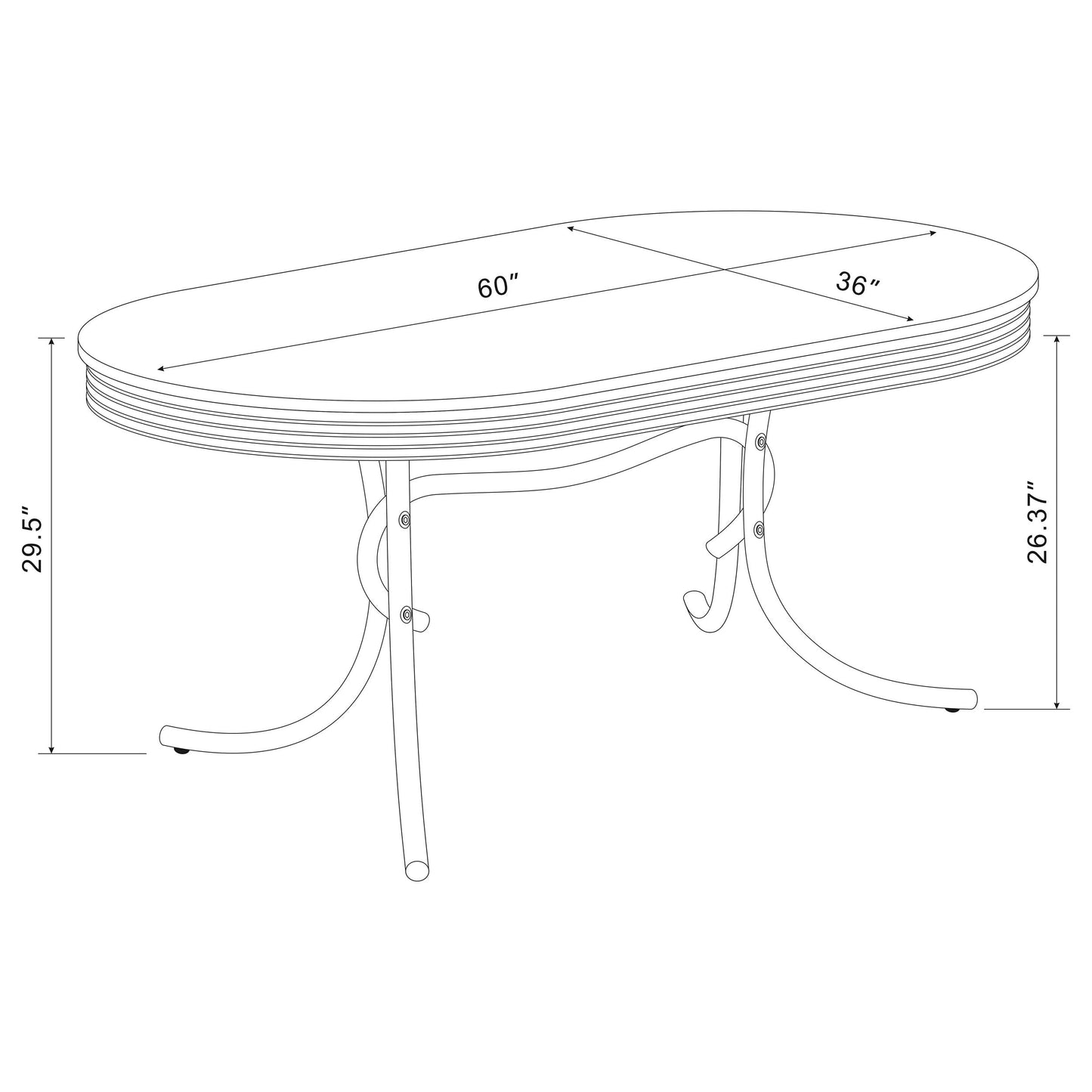 Coaster Home Furnishings Retro 1950s Soda Fountain Diner Oval Dining Room Table White Laminate Top Sturdy Steel Chrome Base 2065