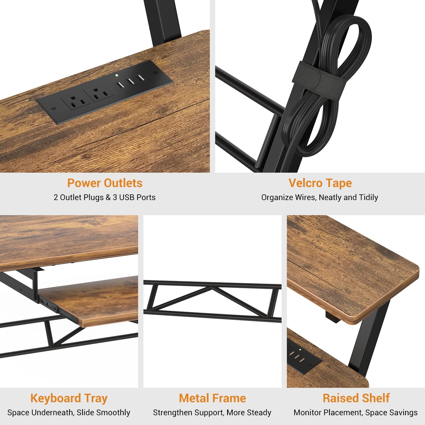 Armocity Music Studio Desk Production Workstation - 47" Recording Studio Desks for Producer with Power Outlet, Studio Workstation for Music Recording, Home Studio Table Desk, Rustic Brown