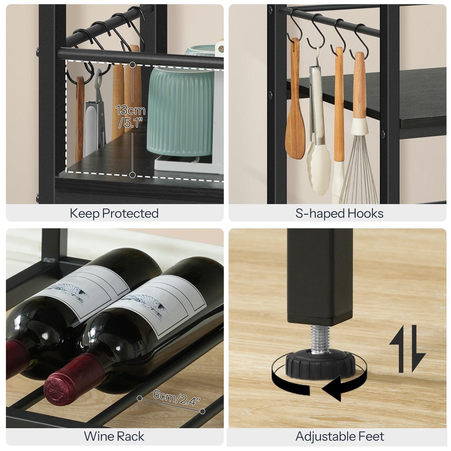 HOOBRO Kitchen Island with Storage, Kitchen Island Table with Power Outlet, 35.4" L 3 Tier Coffee Station and Microwave Stand, for Home, Kitchen and Dining Room, Black BB021ZD01
