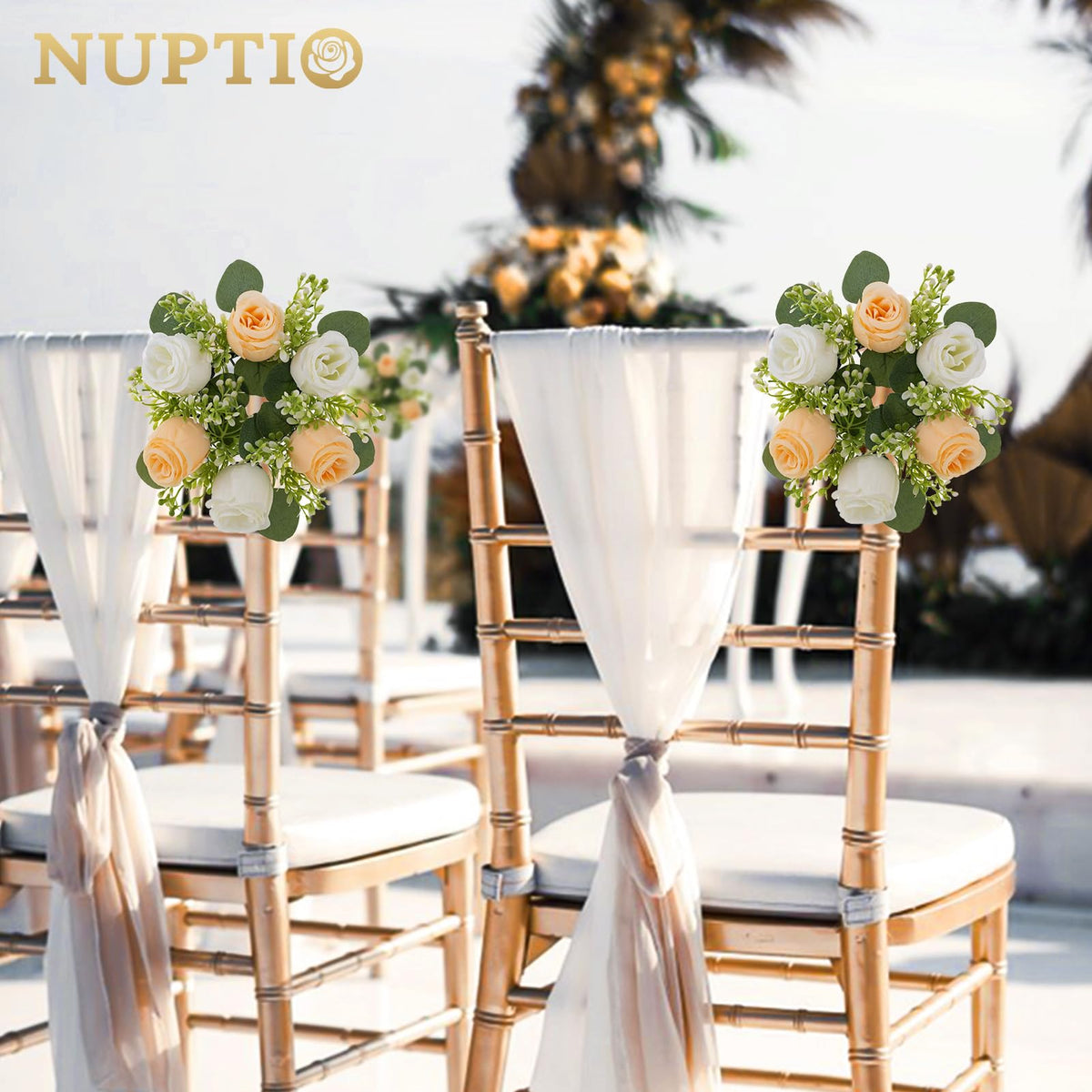 NUPTIO Small Flower Rings for Centerpieces: 9.05 Inch Champagne & White Candle Wreath 10 Pcs for Wedding Party Christmas Table Decorations - Spring Summer Front Door Porch Decor