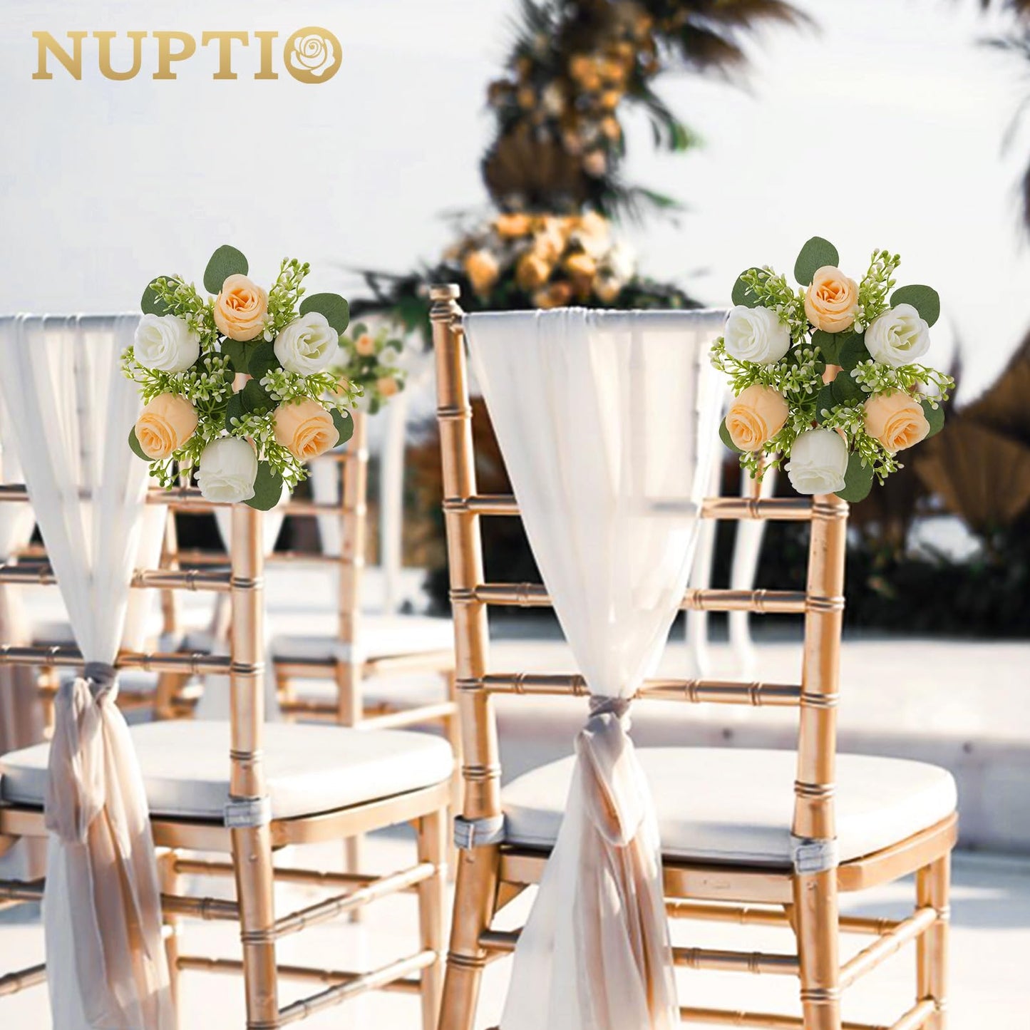 NUPTIO Small Flower Rings for Centerpieces: 9.05 Inch Champagne & White Candle Wreath for Wedding Party Christmas Table Decorations - Spring Summer Front Door Porch Decor 2 Pcs